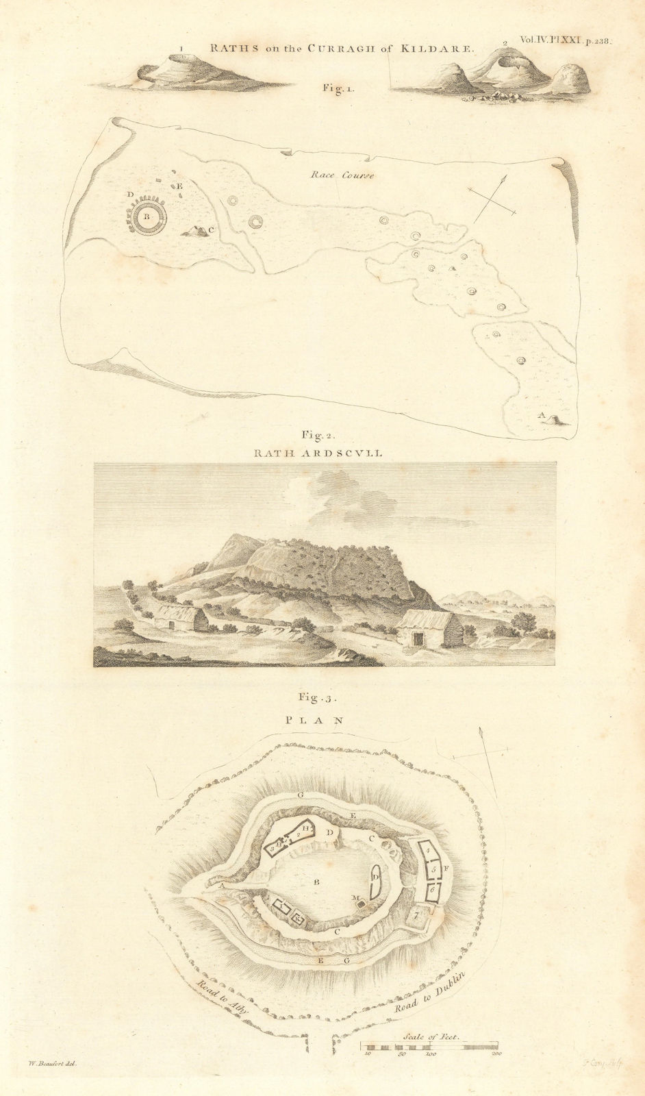 Raths, Curragh of Kildare. Rath Ardscull, nr Athy. Hy Caellan McKelly 1806 map