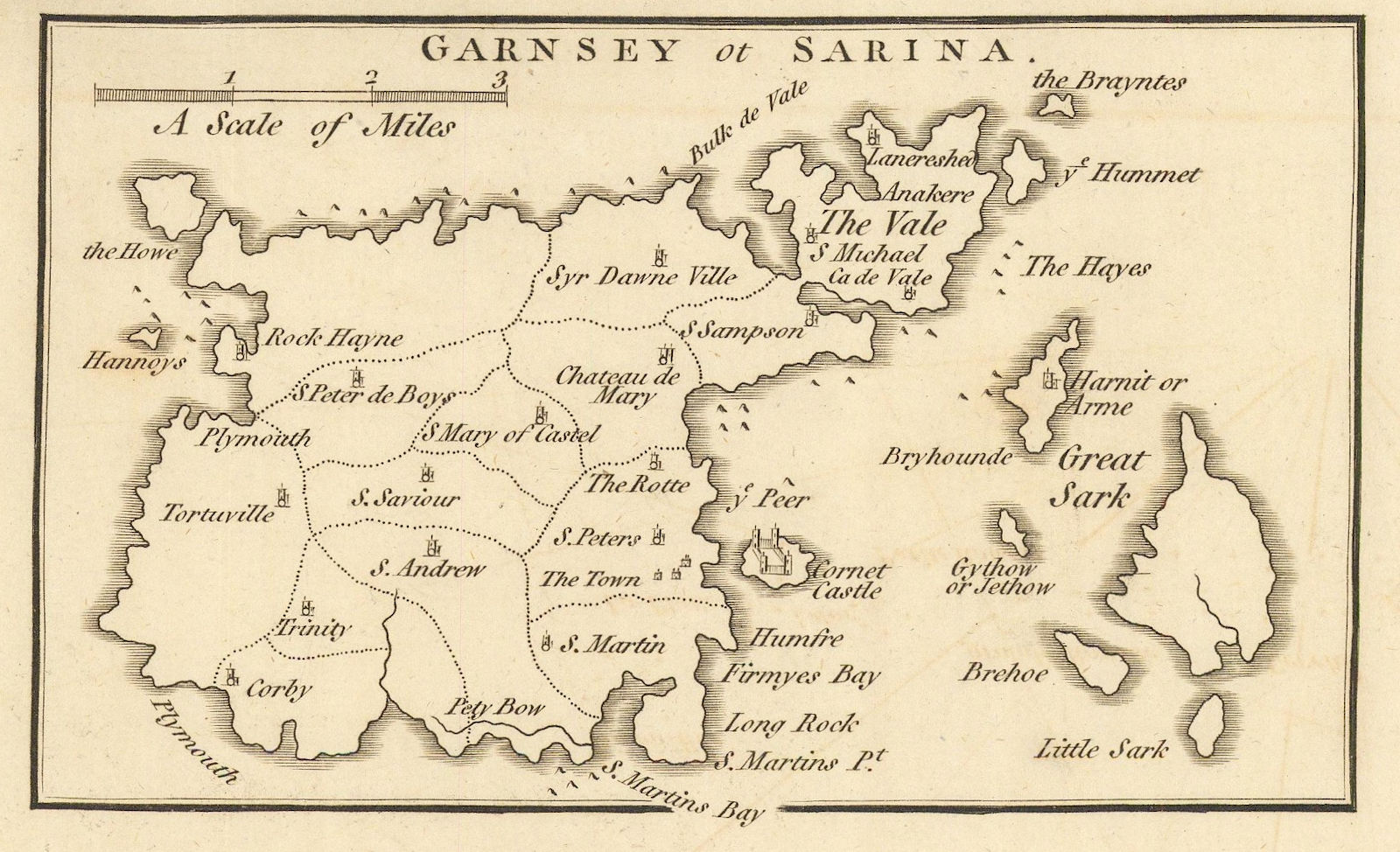 "Garnsey or Sarina" by John CARY. Guernsey, Channel Islands. SMALL 1806 map