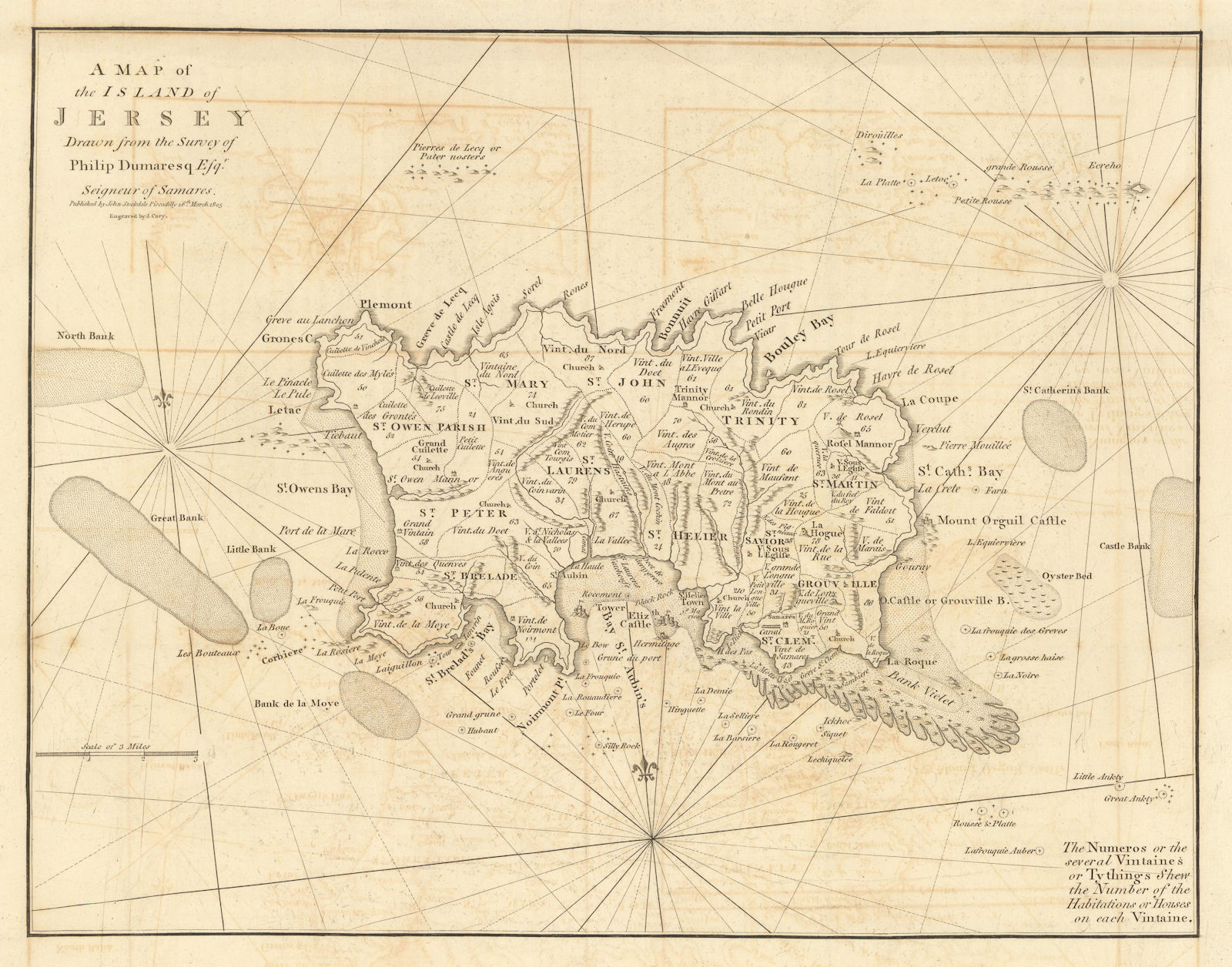 Associate Product A map of the Island of Jersey by John CARY / Dumaresq. Channel Islands 1806