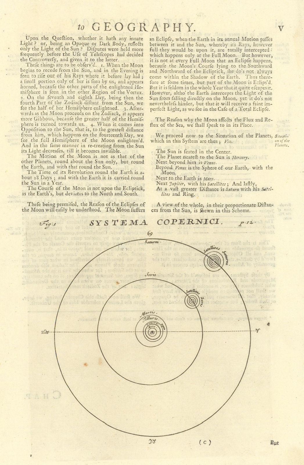 Systema Copernici. Heliocentric solar system according to Copernicus 1709