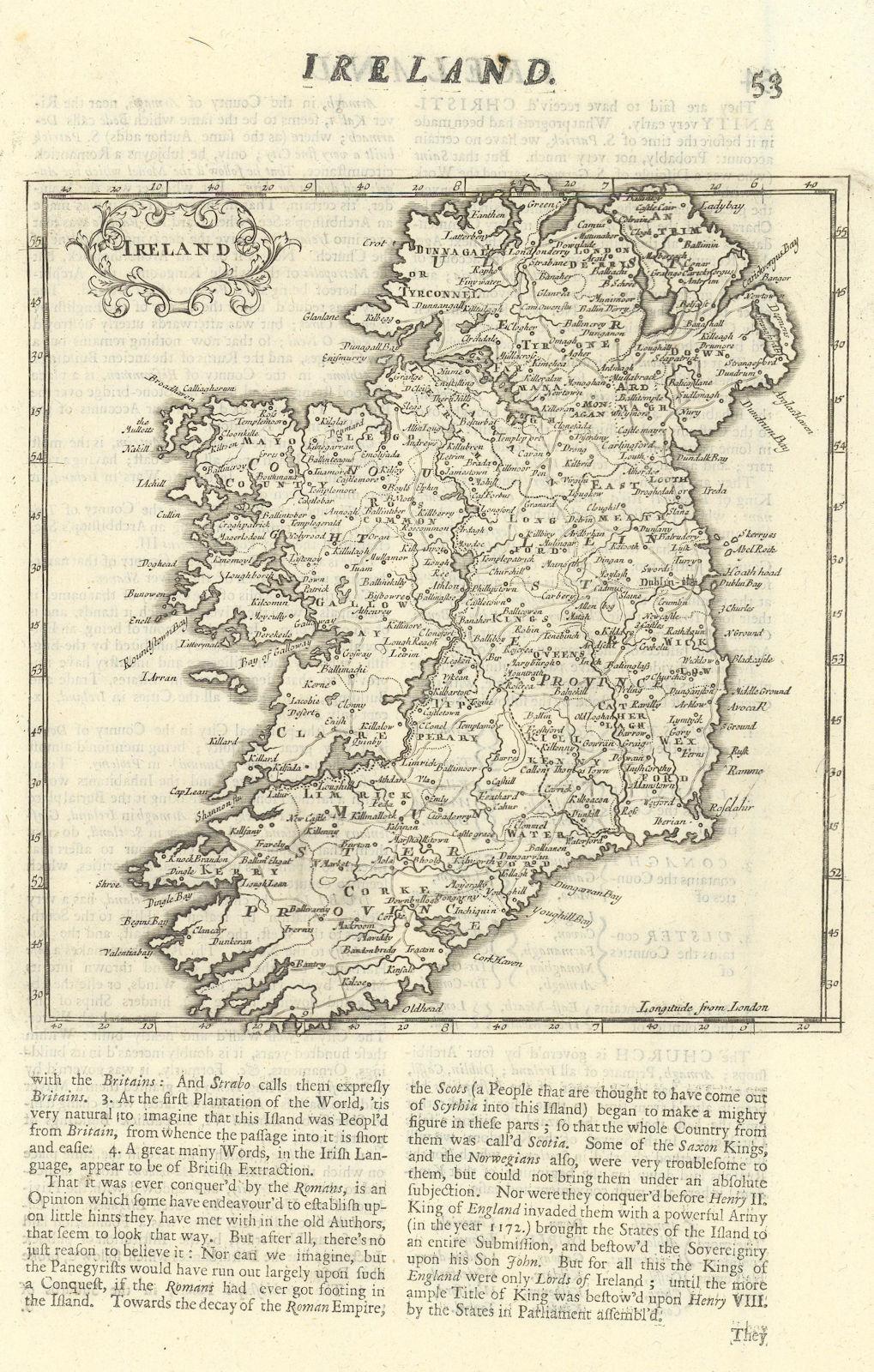 Ireland by Herman Moll 1709 old antique vintage map plan chart