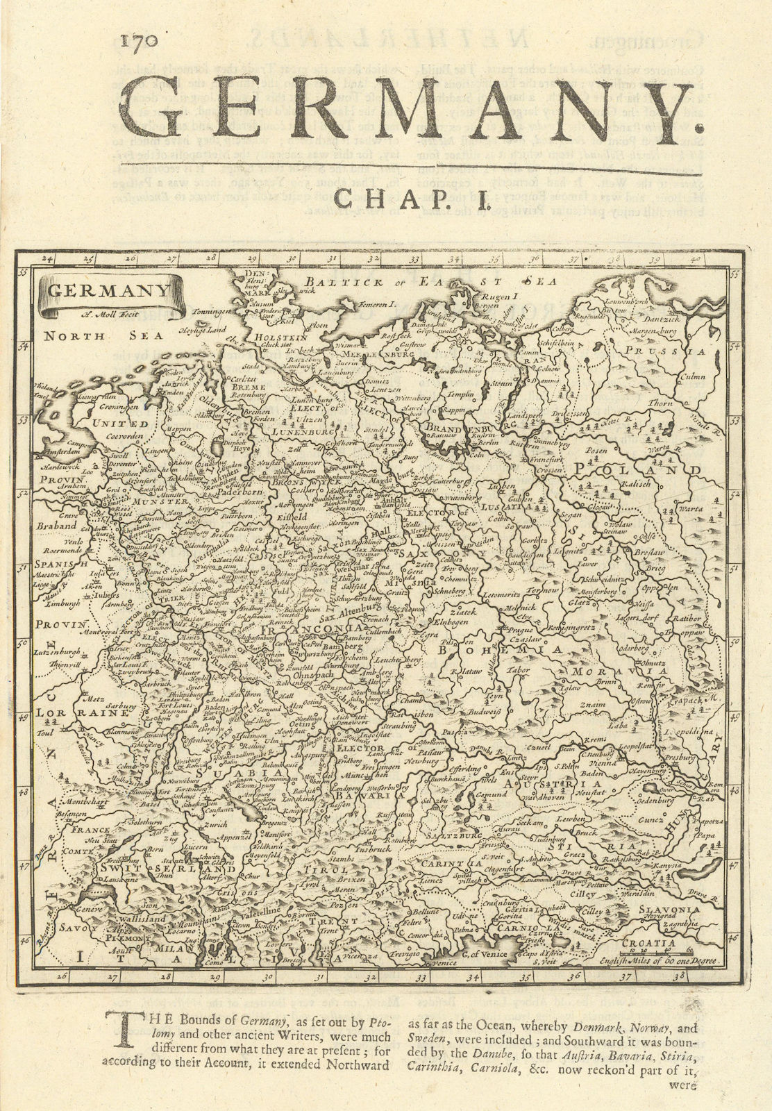 Associate Product Germany by Herman Moll. Central Europe. Czechia Austria Switzerland 1709 map