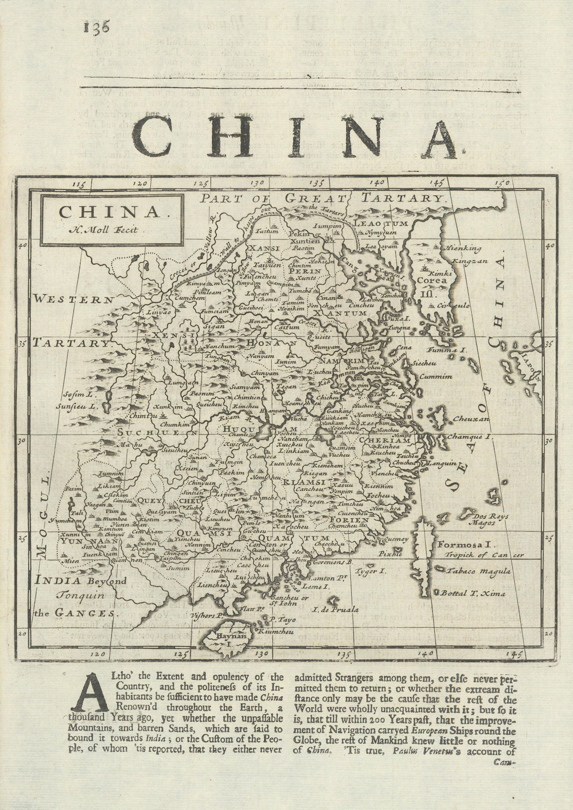 China. Great Wall. Insular Korea. "Lamton" Lantau Hong Kong. MOLL 1709 old map