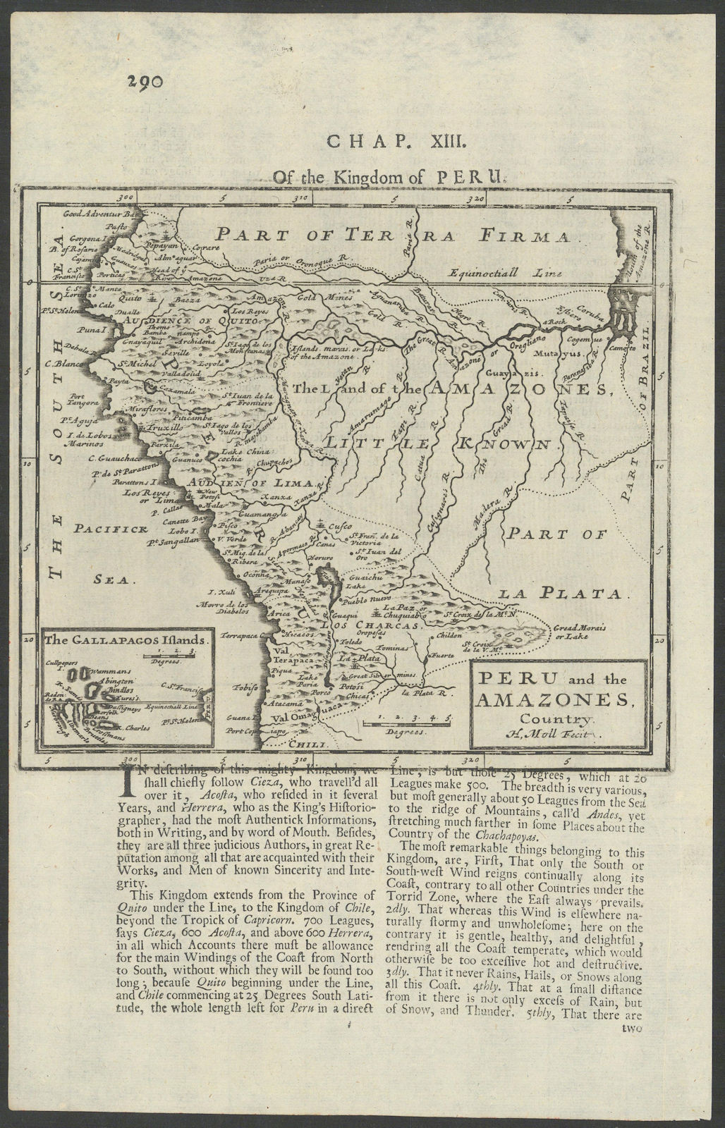 Peru and the Amazones Country by Herman Moll. Ecuador Amazonia Bolivia 1709 map