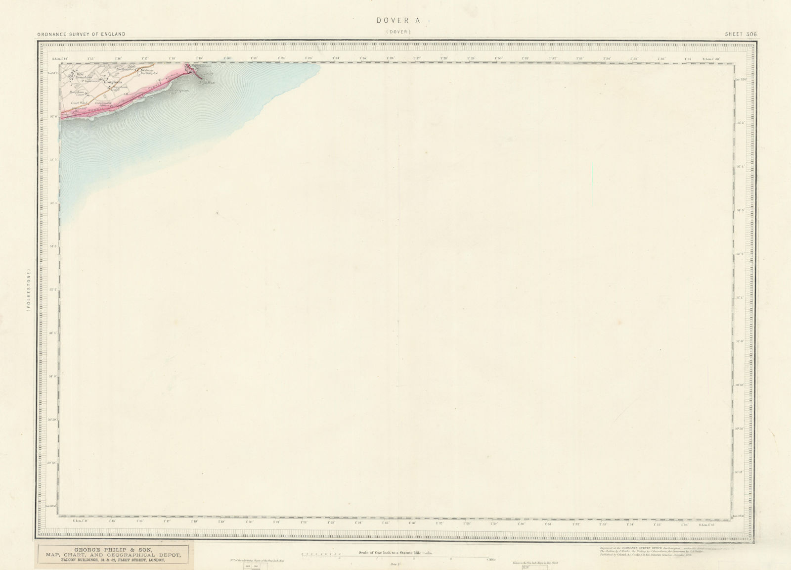 Associate Product Ordnance Survey Sheet 306 Dover. Shakespeare Beach Hougham Samphire Hoe 1878 map