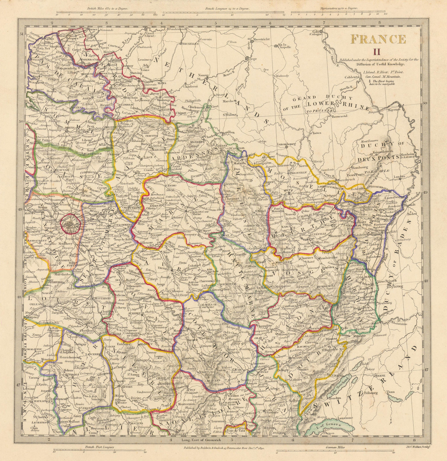 Associate Product FRANCE N EAST. Champagne Alsace Lorraine Picardie Bourgogne Nord.SDUK 1844 map