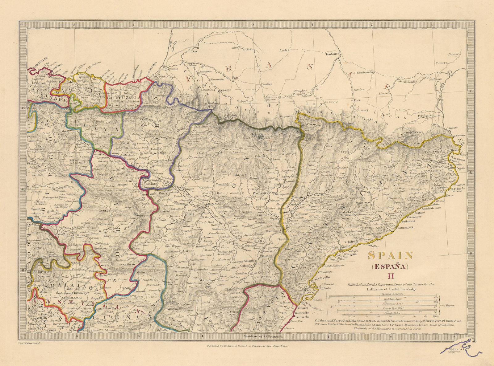 Associate Product SPAIN NORTH EAST.Cataluna Aragon Soria Navarra Bizcaya Guipozcoa.SDUK 1844 map