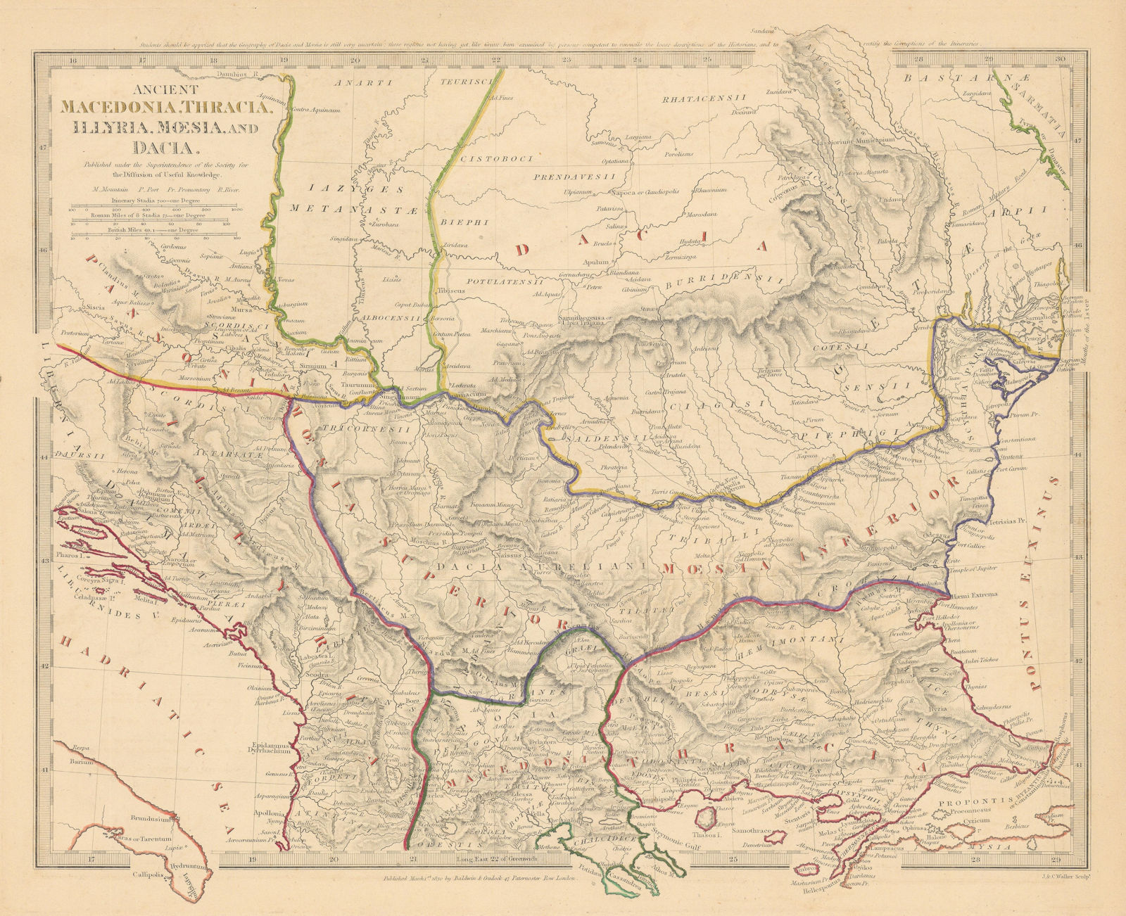 BALKANS ANCIENT. Macedonia, Thracia, Illyria, Moesia and Dacia. SDUK 1844 map