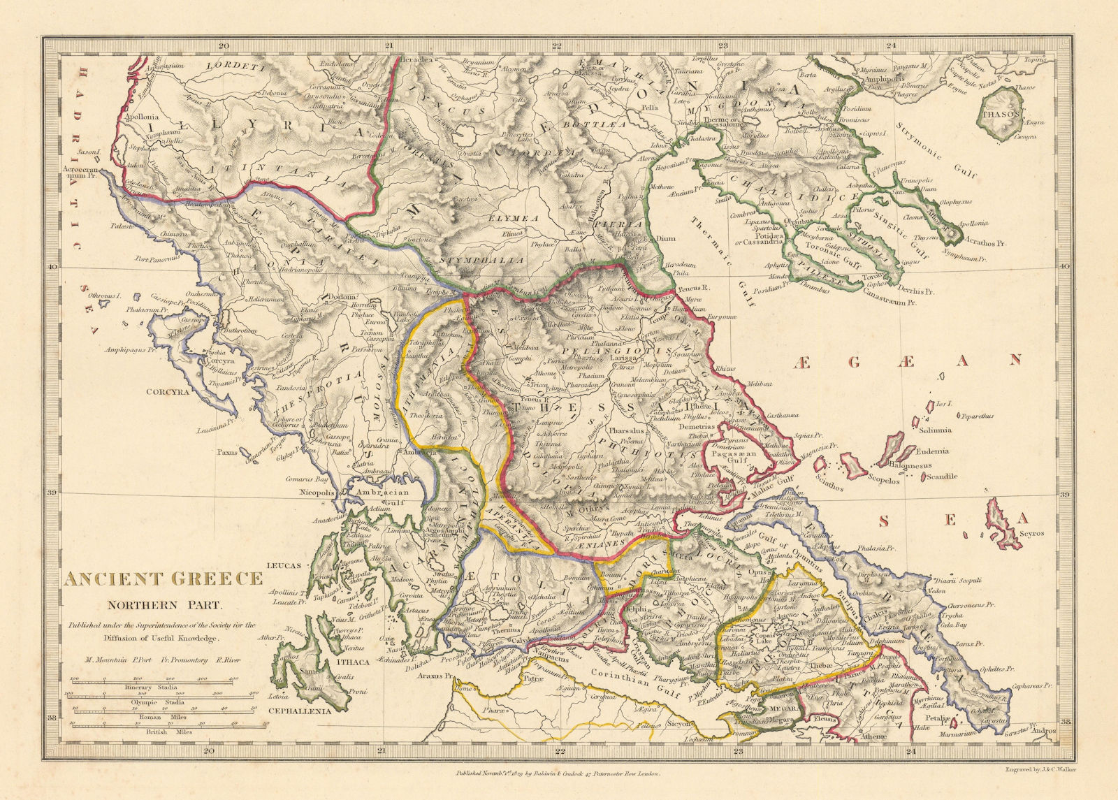 Associate Product ANCIENT GREECE. Epirus Euboea Aetolia Thessalia Macedonia. SDUK 1844 old map