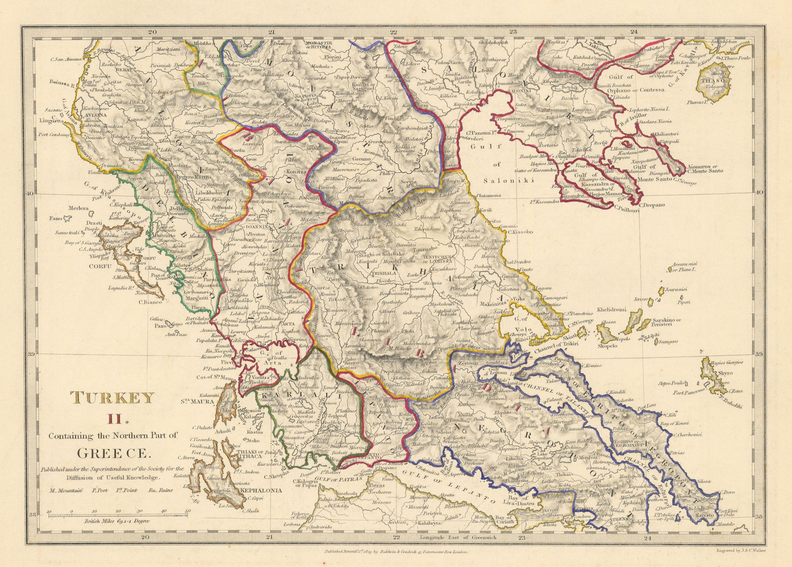 Associate Product GREECE.Corfu Ionian Euboea Kephalonia Saloniki Lepanto Ioannina.SDUK 1844 map