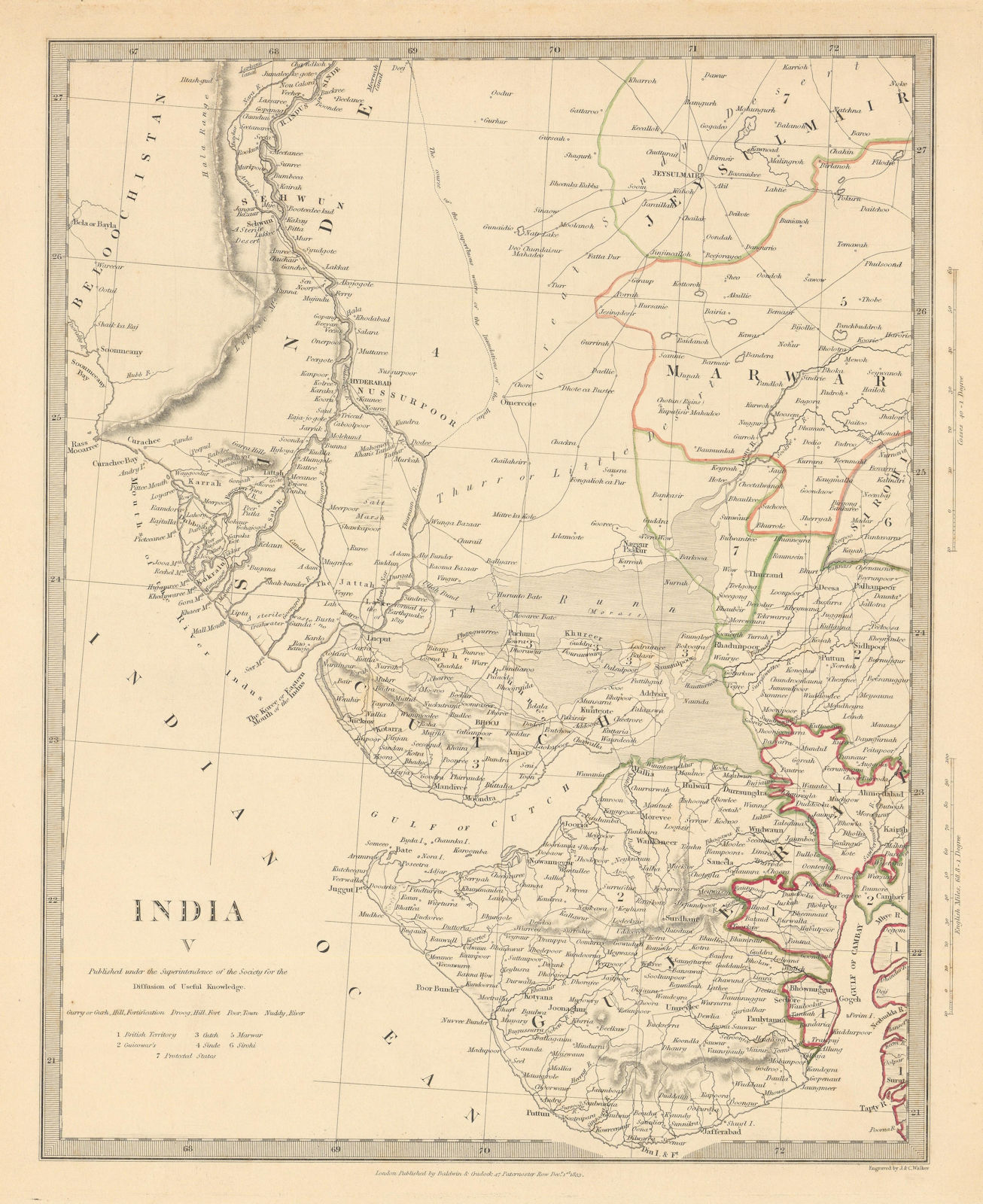 Associate Product INDIA. Sinde to Gujerat. Marwar Cutch Jaisalmer. SDUK 1844 old antique map