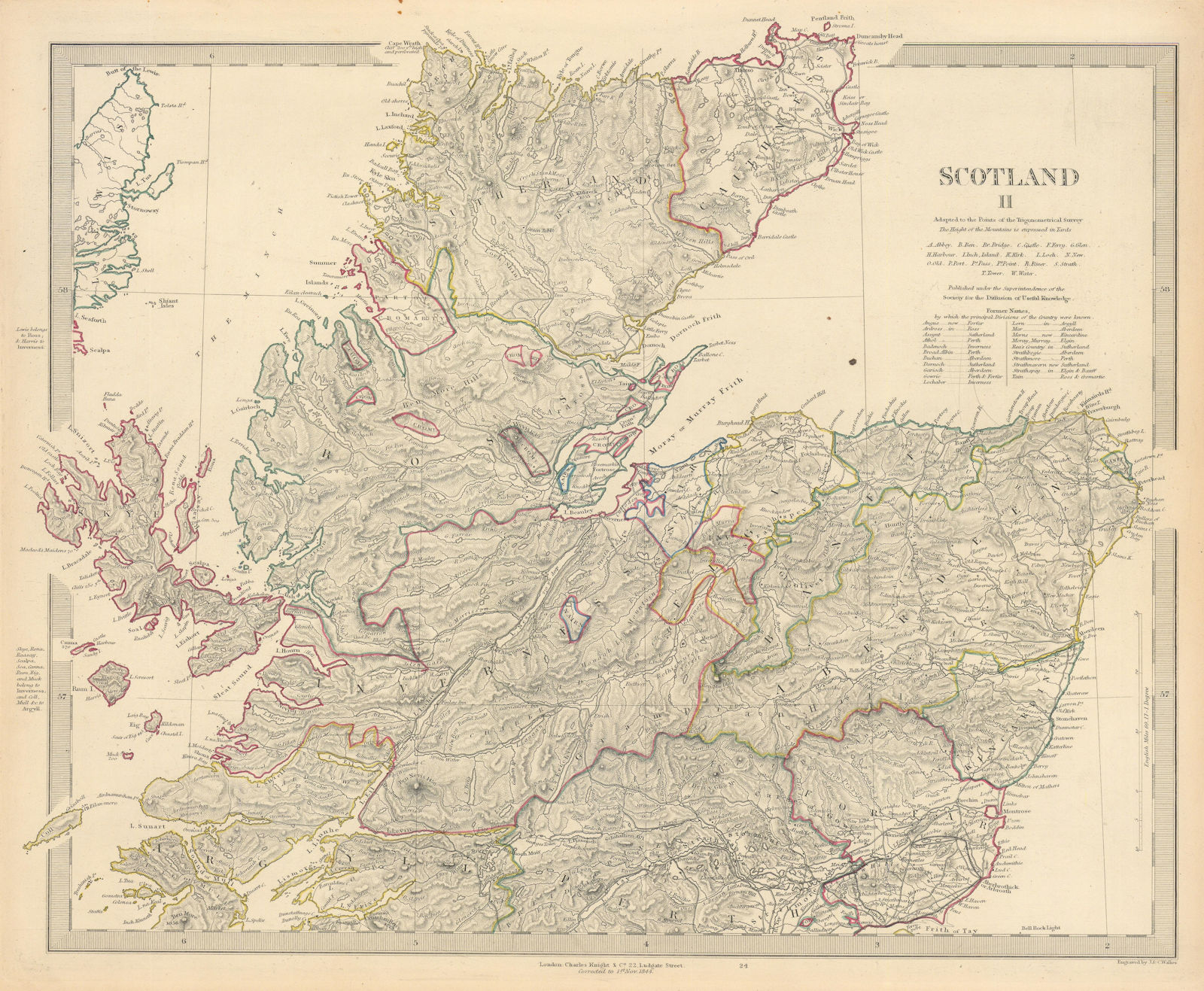 SCOTLAND NORTH. Castles kirks railways. Inset former county names. SDUK 1845 map