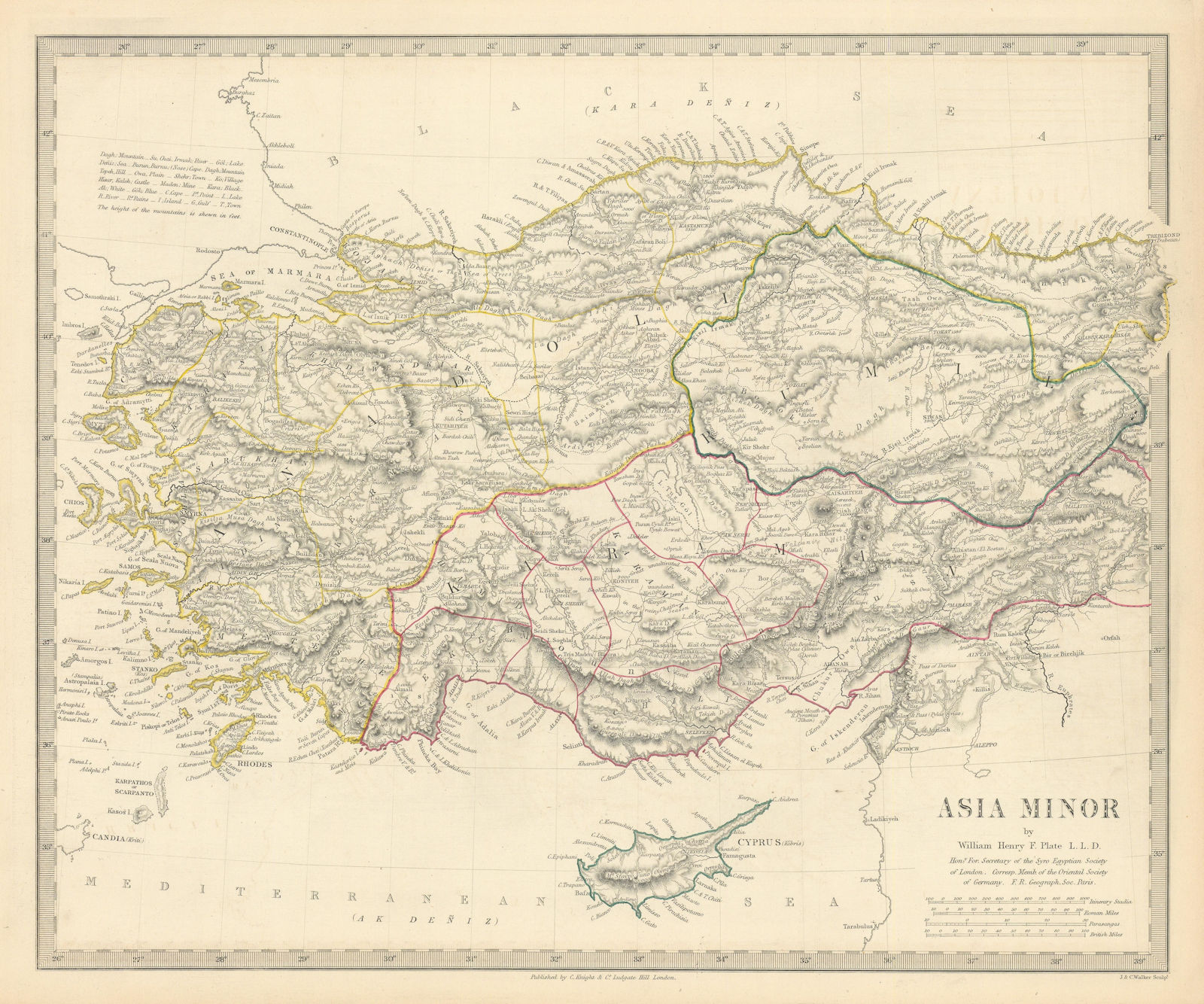 ASIA MINOR Turkey Anatolia. Karaman Rumili Anadoli Cyprus. SDUK/Plate 1846 map