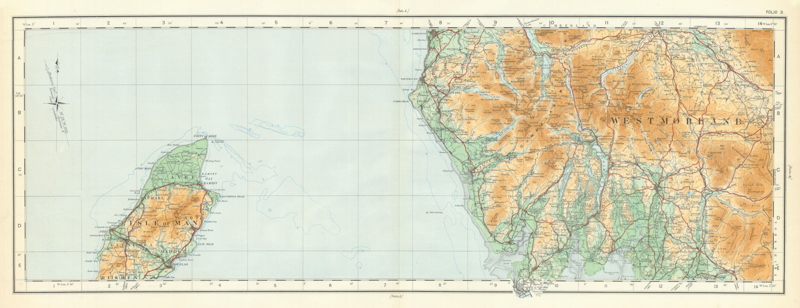 English Lake District & Isle of Man. Cumbria Lancashire ORDNANCE SURVEY 1922 map
