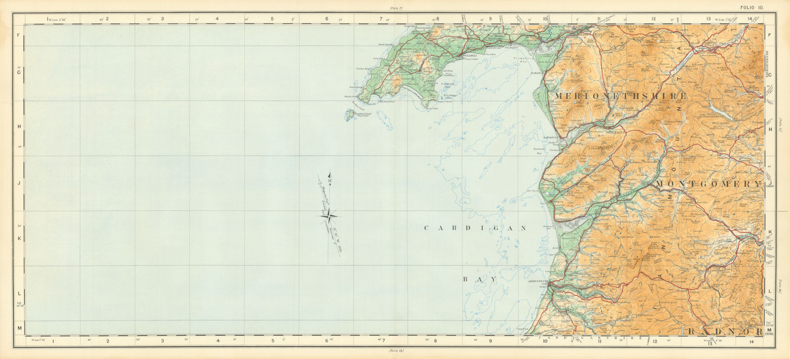 Cardigan Bay Snowdonia. Llyn peninsula Merionethshire ORDNANCE SURVEY 1922 map