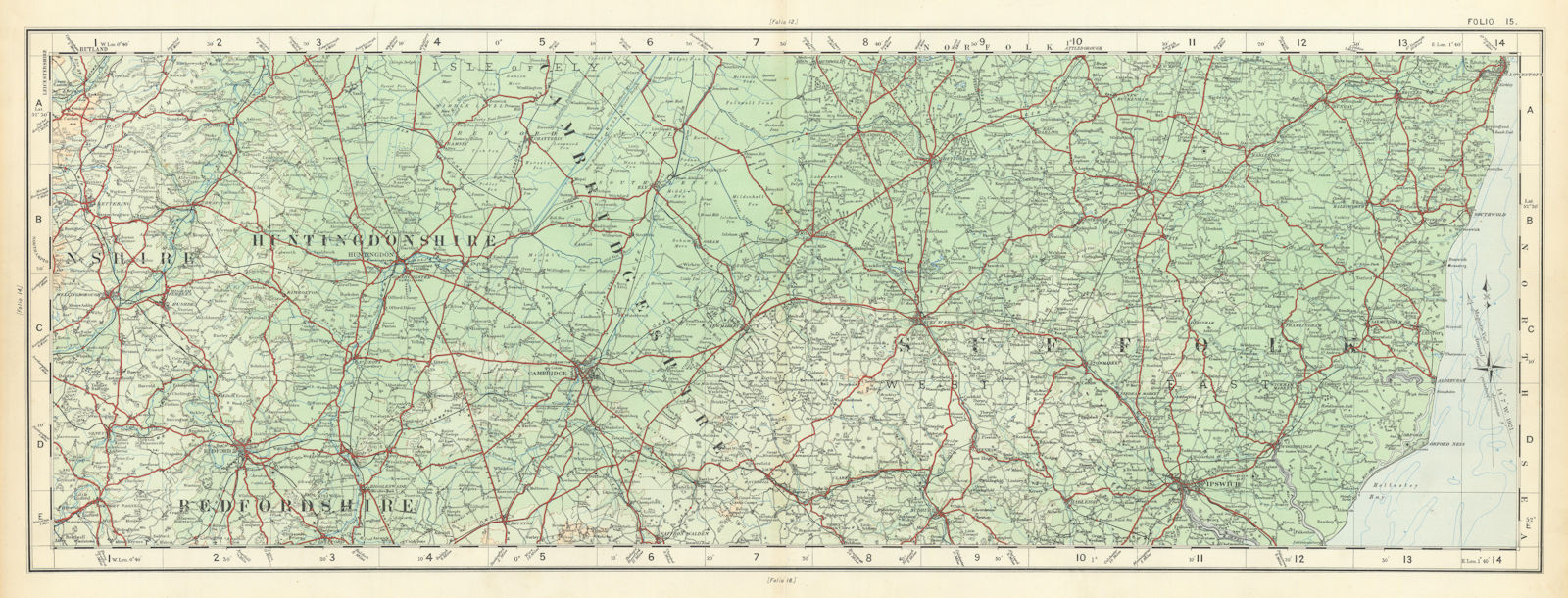 Associate Product The Fens, East Midlands & Suffolk. Cambridge Ipswich ORDNANCE SURVEY 1922 map