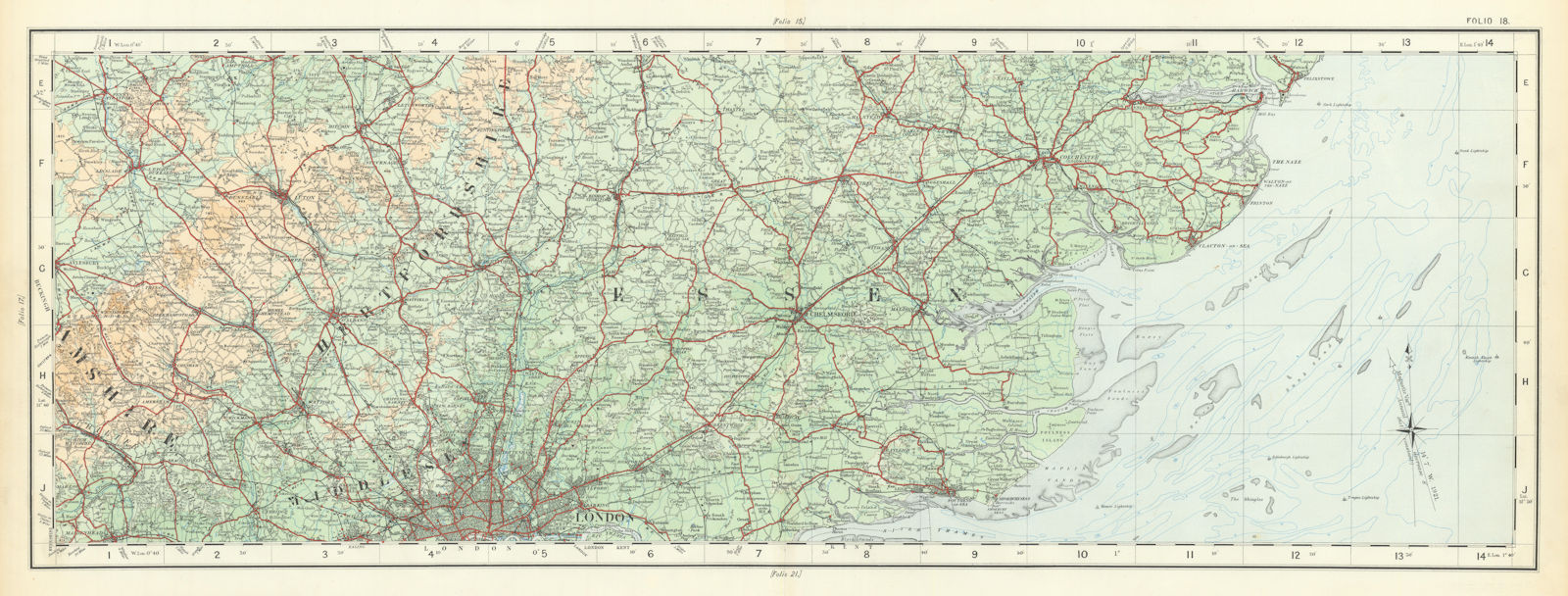 Chilterns Bucks Beds Hertfordshire Essex North London ORDNANCE SURVEY 1922 map