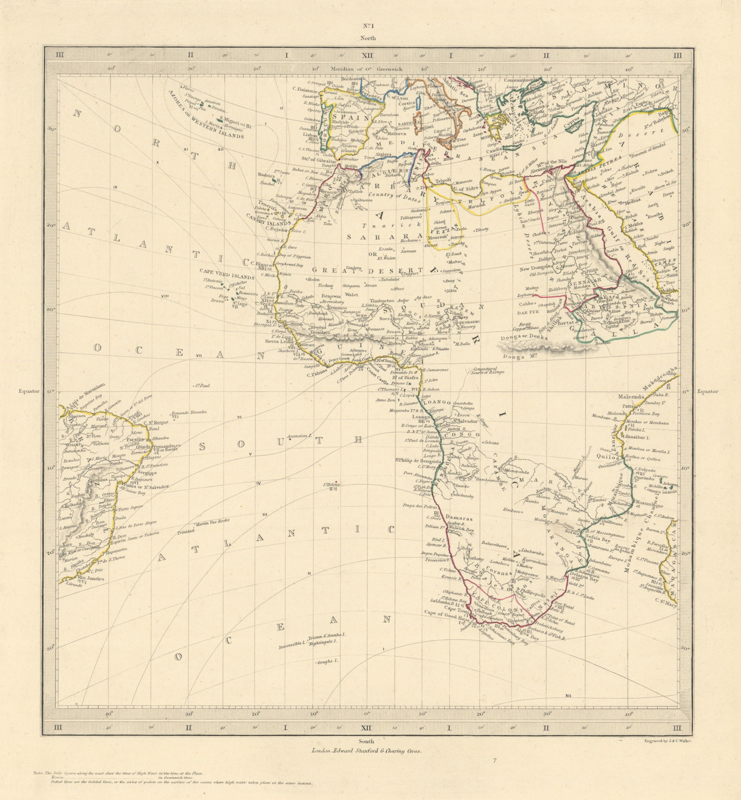 Associate Product AFRICA South Europe Brazil Gnomonic Projection. Mountains of Kong. SDUK 1856 map
