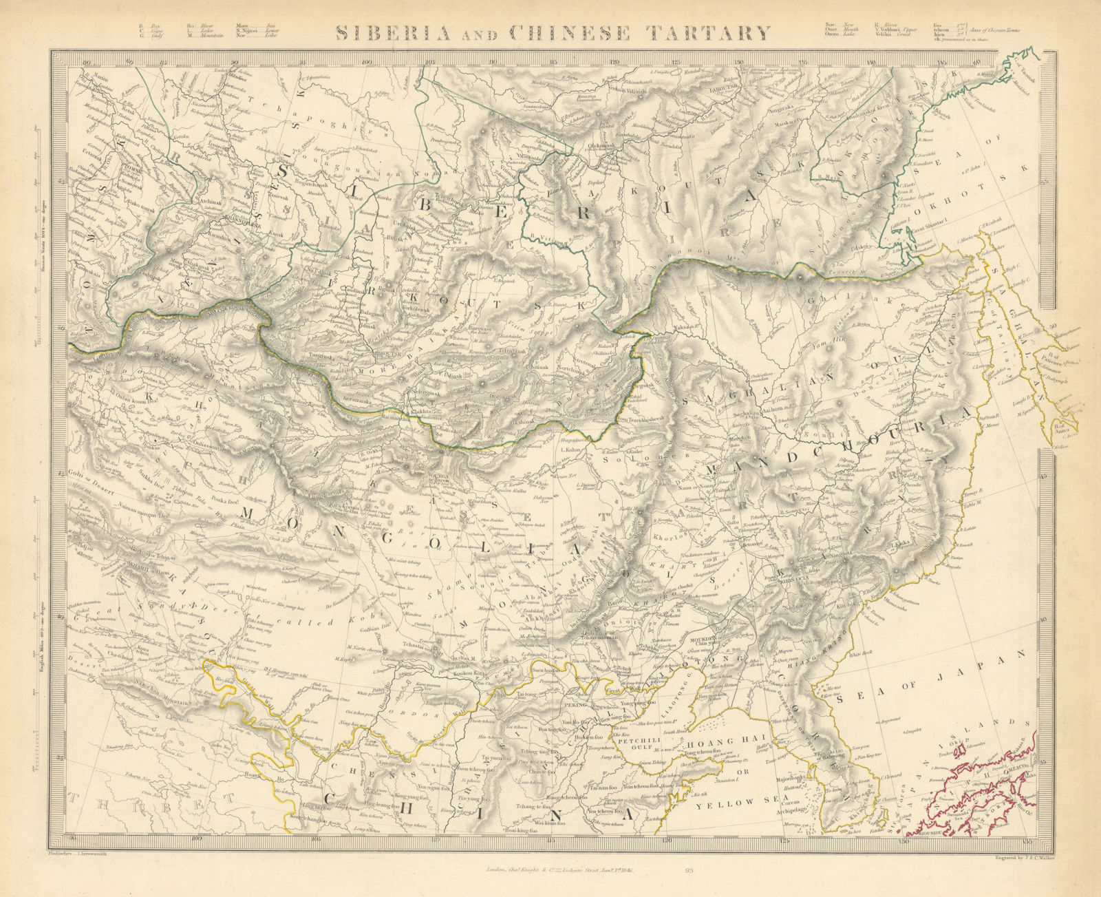 SIBERIA & CHINESE TARTARY Manchuria Mongolia Korea China Silk road SDUK 1851 map