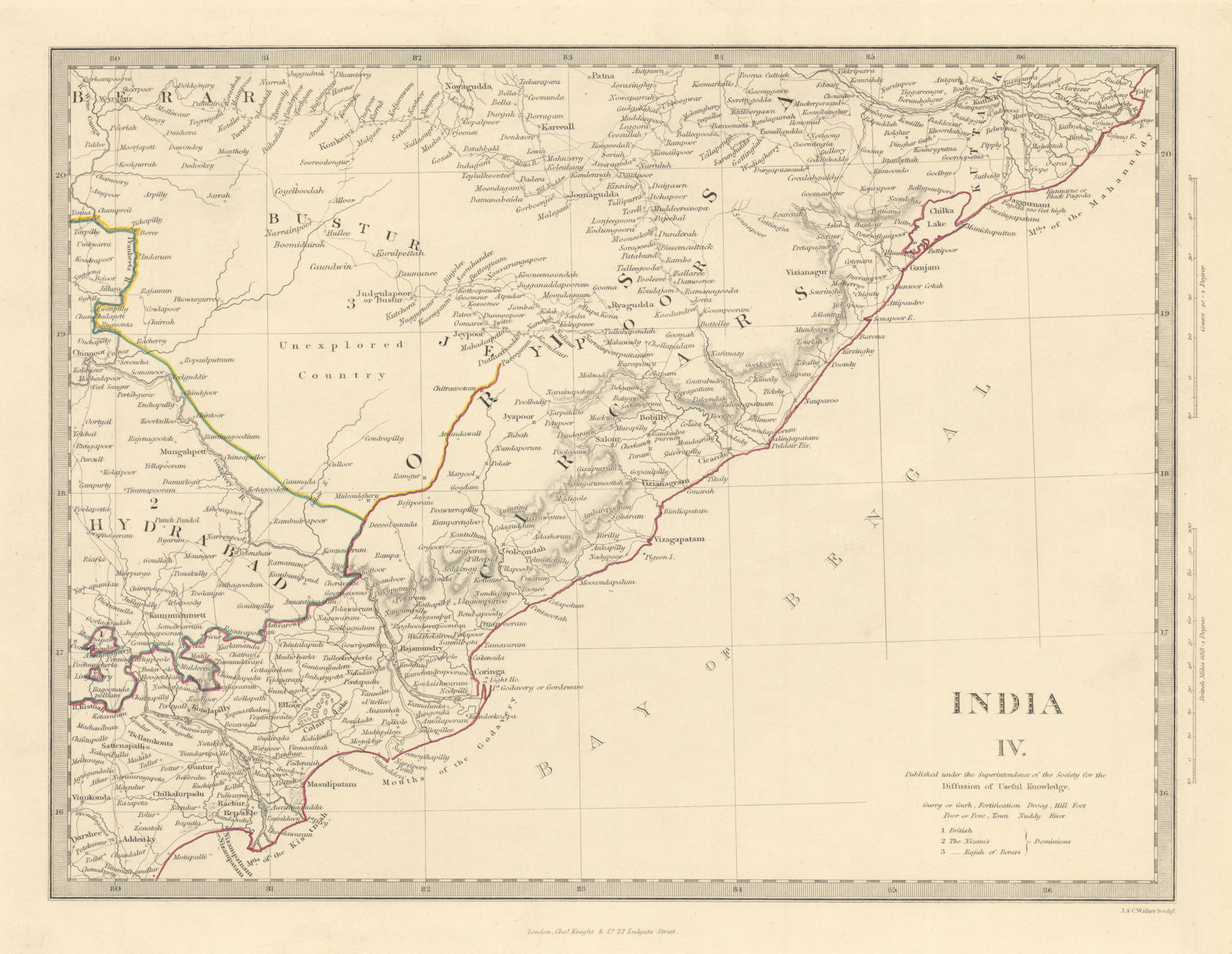 INDIA IV. Cicars Mouths of the Godavery Berar Hyderabad Orissa. SDUK 1851 map