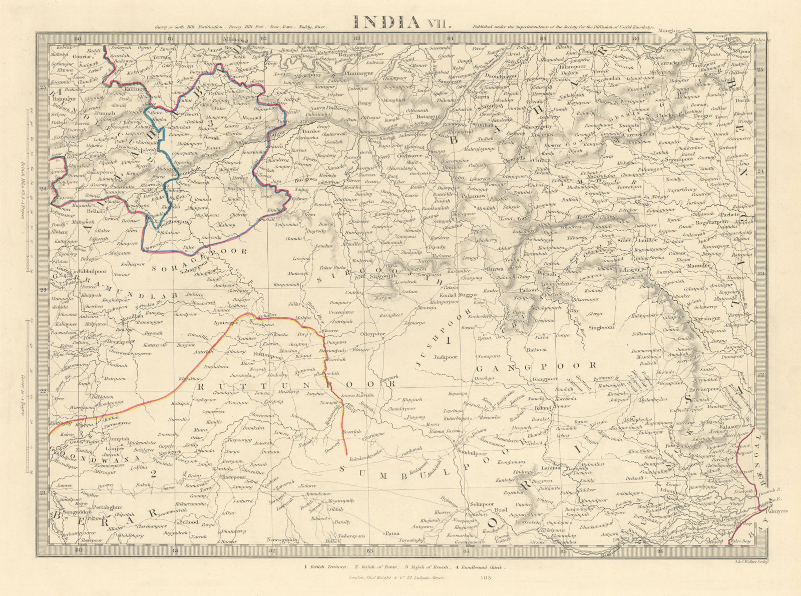 INDIA VII. Allahabad-Bay of Bengal. Bahar Berar Orissa Ruttunpoor. SDUK 1851 map