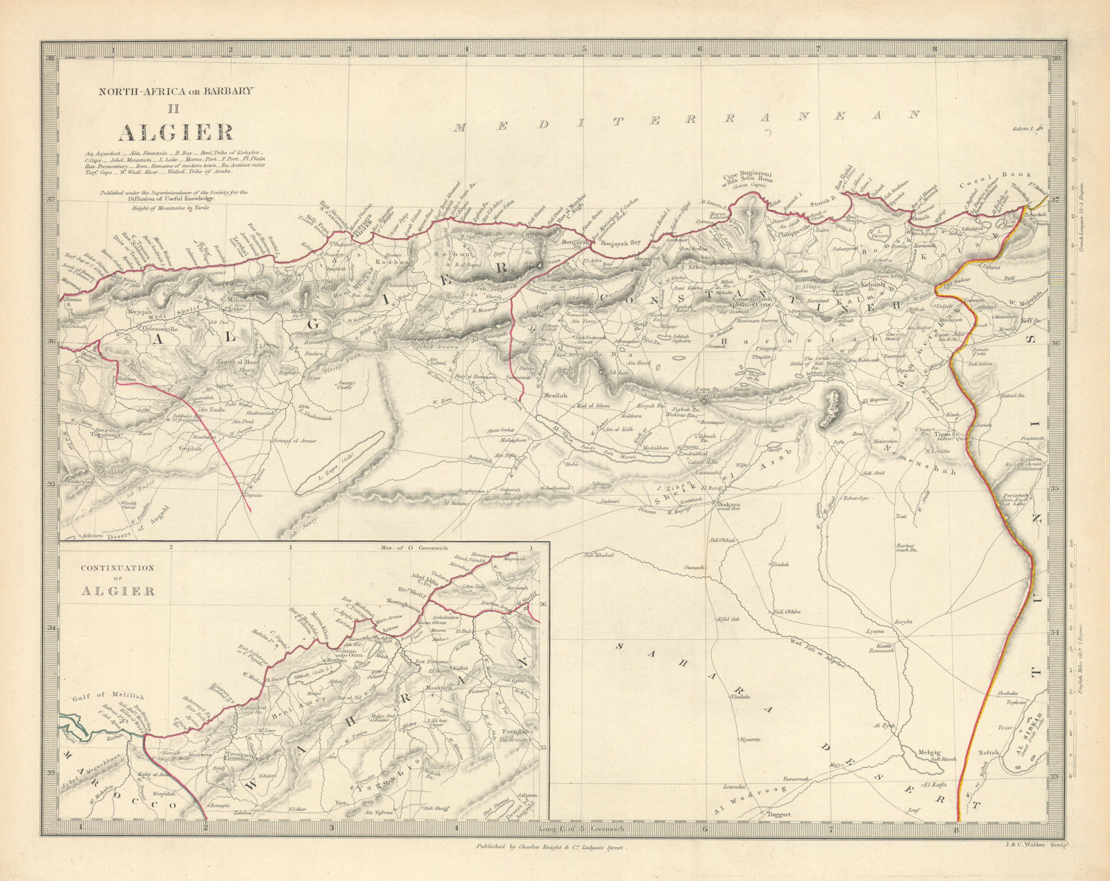 NORTH AFRICA OR BARBARY II. ALGIER. Algeria Algiers. SDUK 1851 old antique map