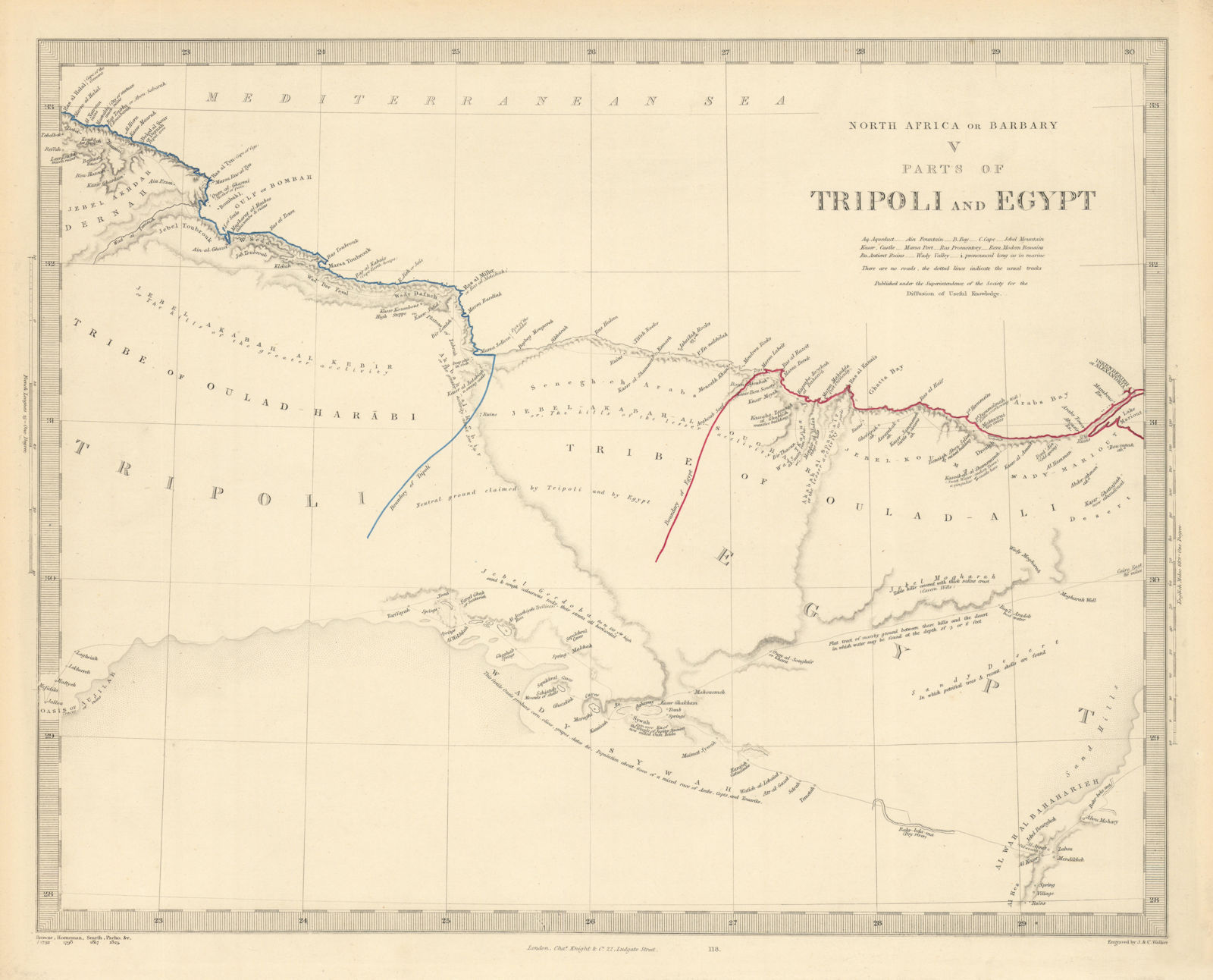 NORTH AFRICA OF BABRBARY V Parts of Tripoli & Egypt. Libya Tribes. SDUK 1851 map
