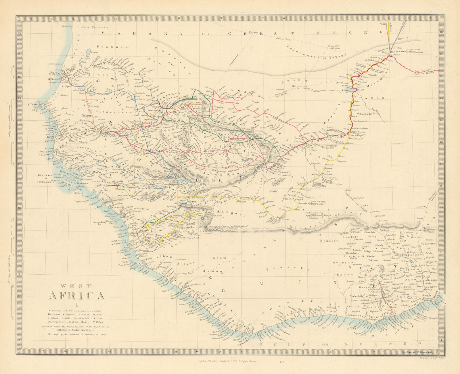 WEST AFRICA I Explorers' routes Senegal Ashanti Ivory Gold Coast. SDUK 1851 map