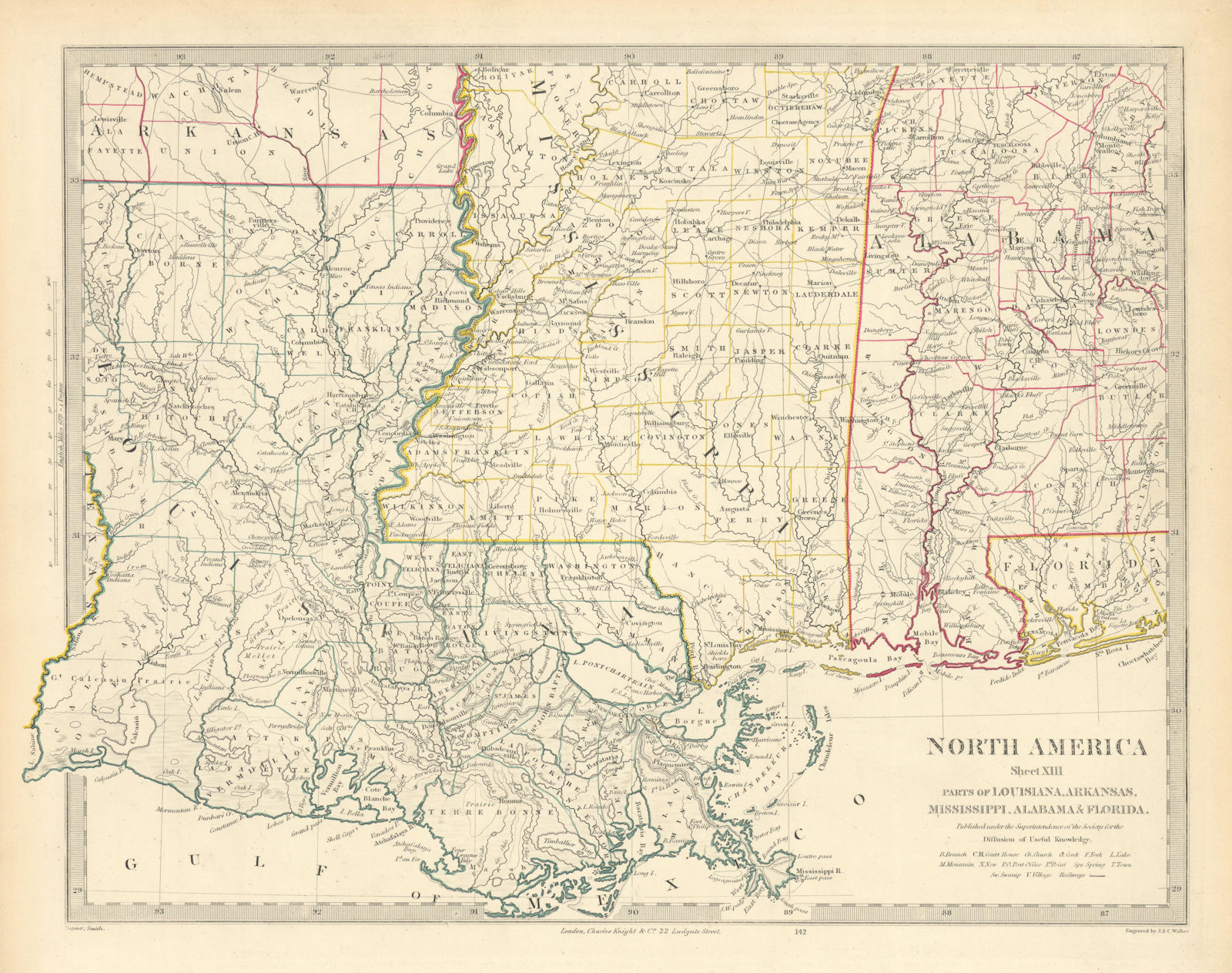 US GULF COAST. Louisiana Mississippi Alabama Florida panhandle. SDUK 1851 map