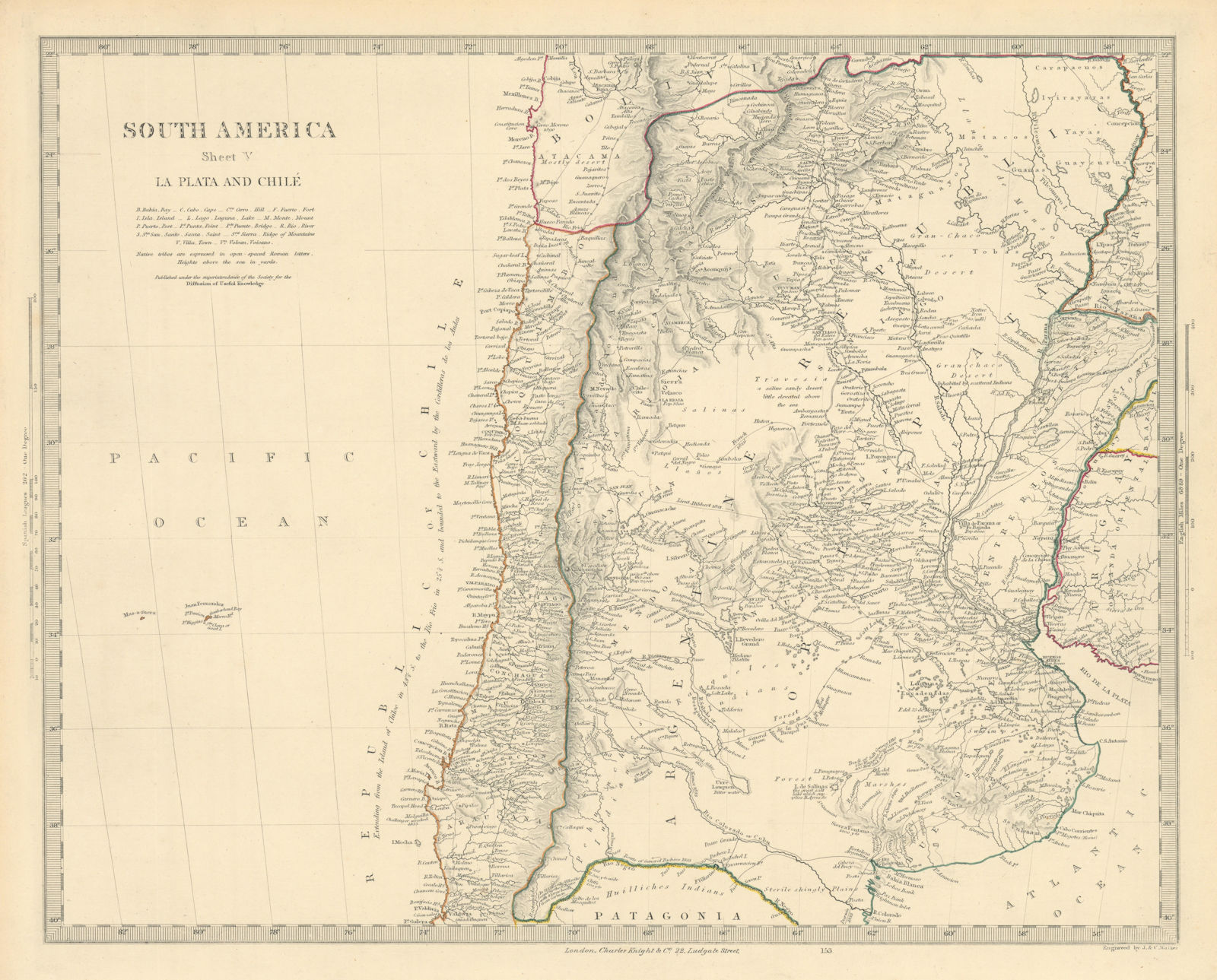 SOUTH AMERICA. La Plata & Chilé. Chile Argentina Uruguay Bolivia. SDUK 1851 map