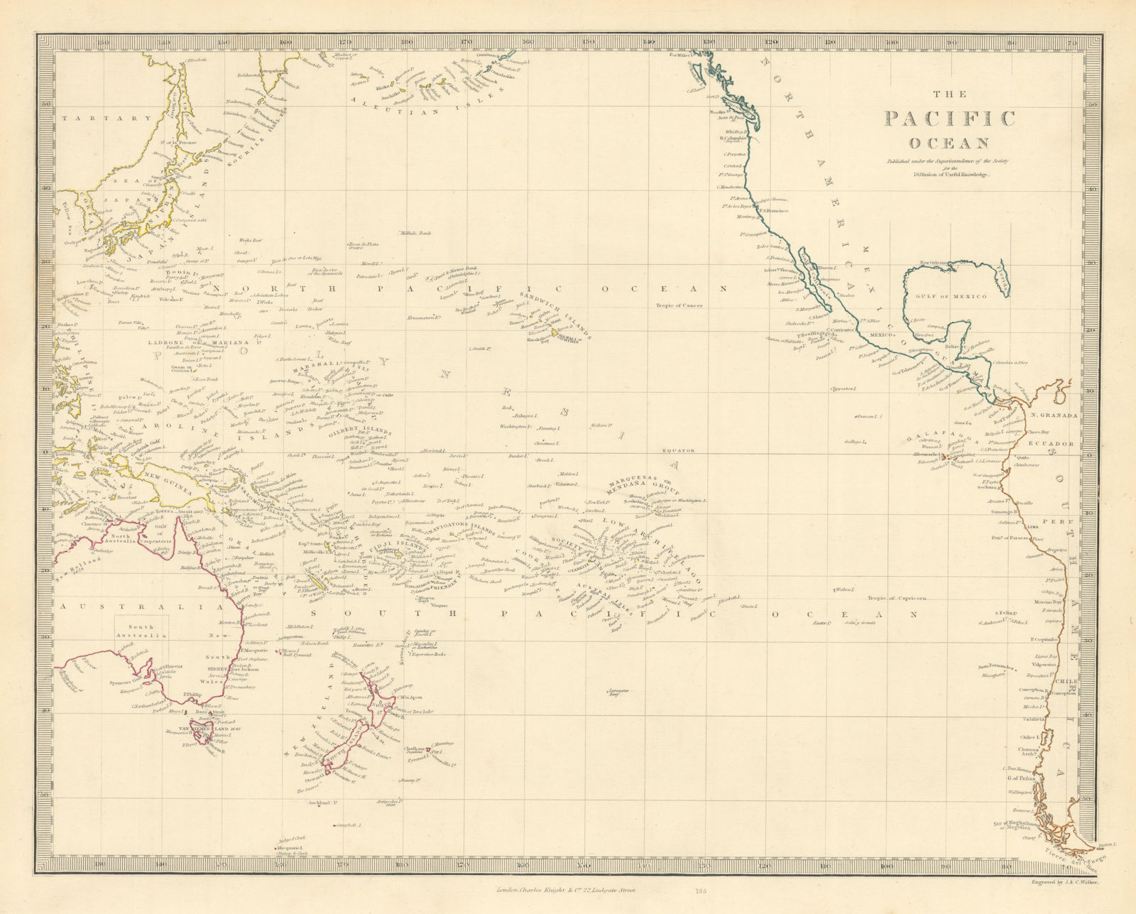 PACIFIC OCEAN. Australasia Polynesia Oceania Sandwich Islands. SDUK 1851 map