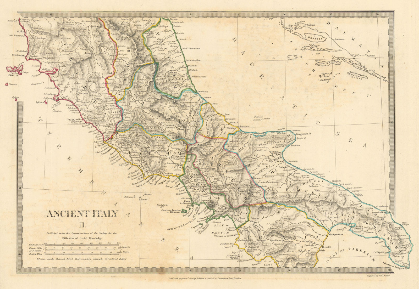 ANCIENT ITALY.South.Apulia Latium Sabini Samnium Picenum Etruria.SDUK 1848 map