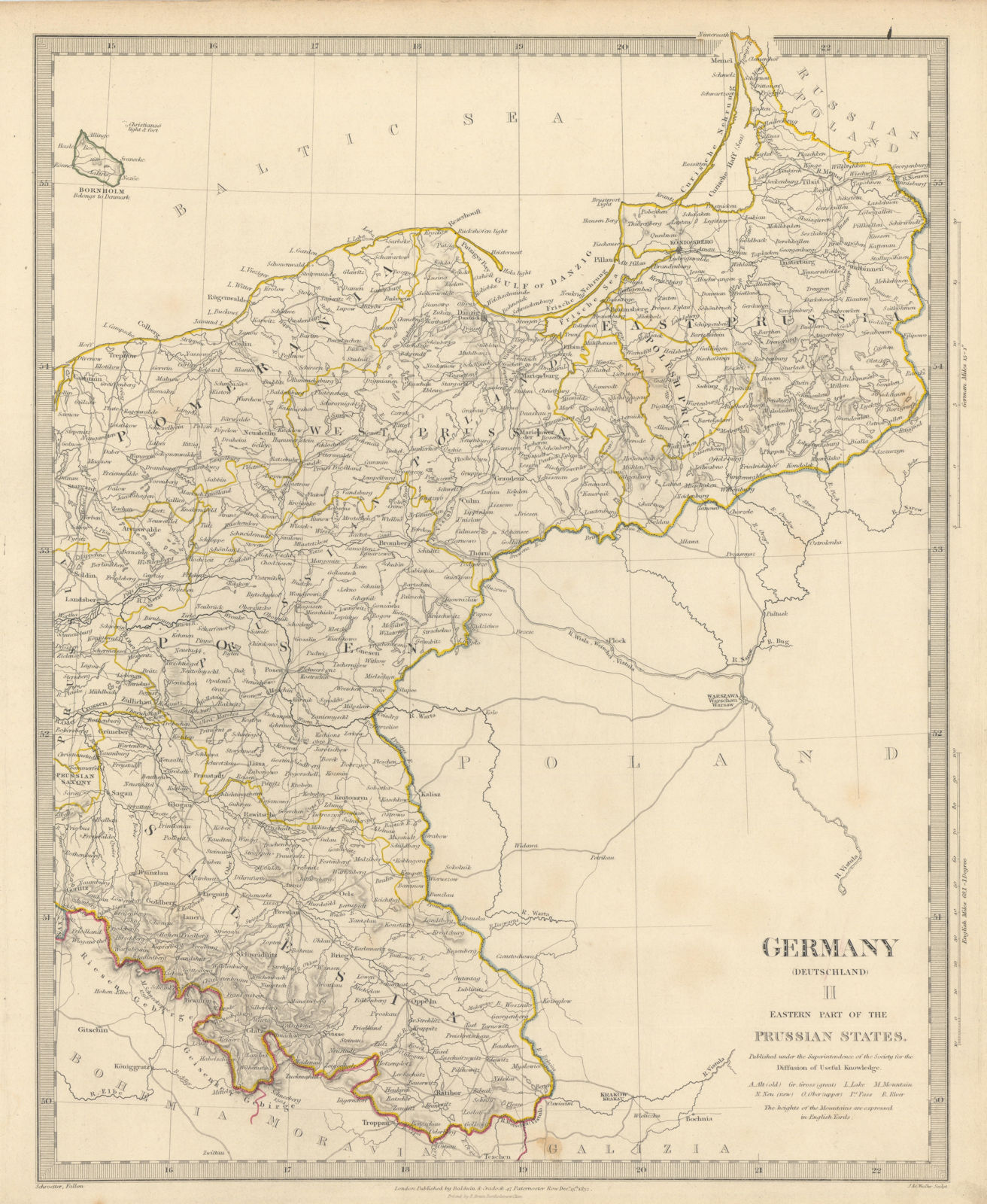 GERMANY DEUTSCHLAND.Eastern Prussian States.Silesia;Pomerania.SDUK 1844 map