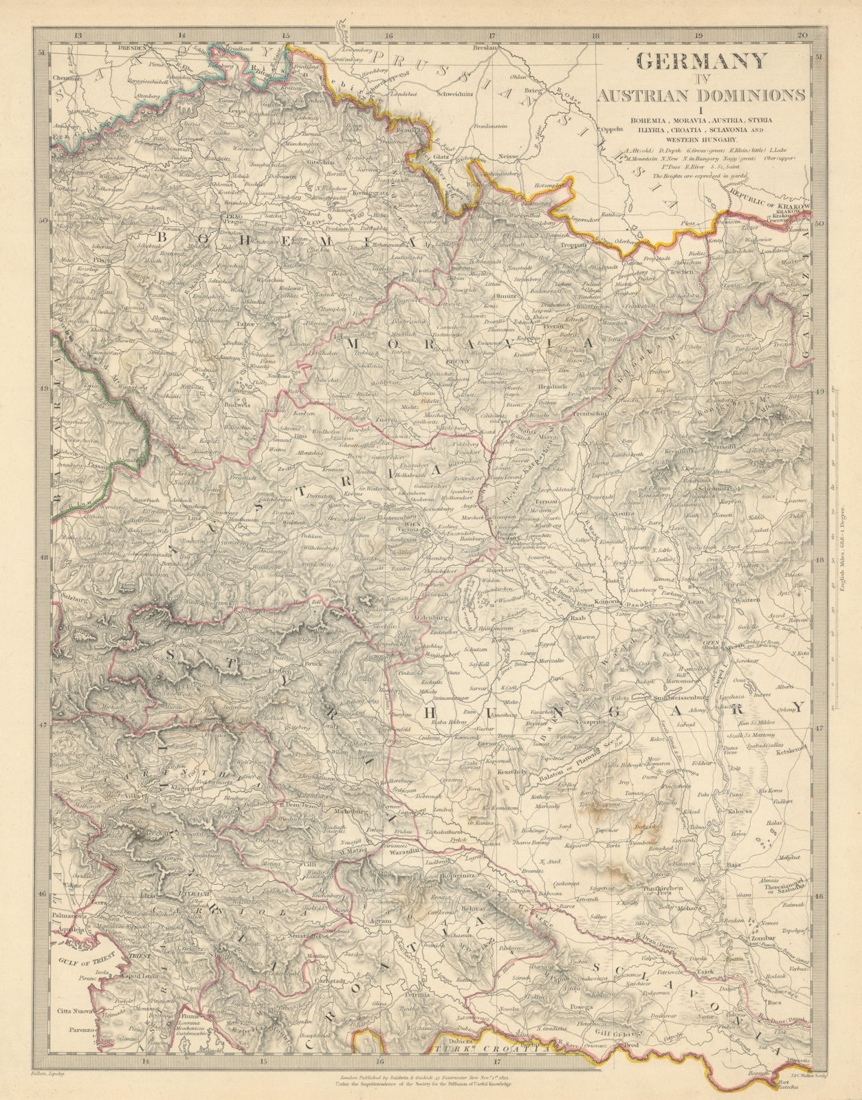 AUSTRIAN DOMINION.Bohemia Moravia Styria Illyria Croatia Hungary.SDUK 1844 map