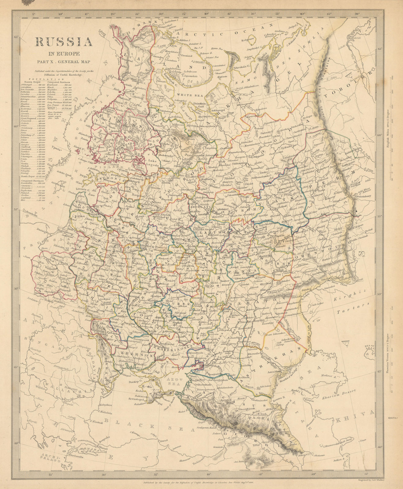 RUSSIA. Eastern Europe. Ukraine Belarus Baltics Finland Georgia. SDUK 1844 map