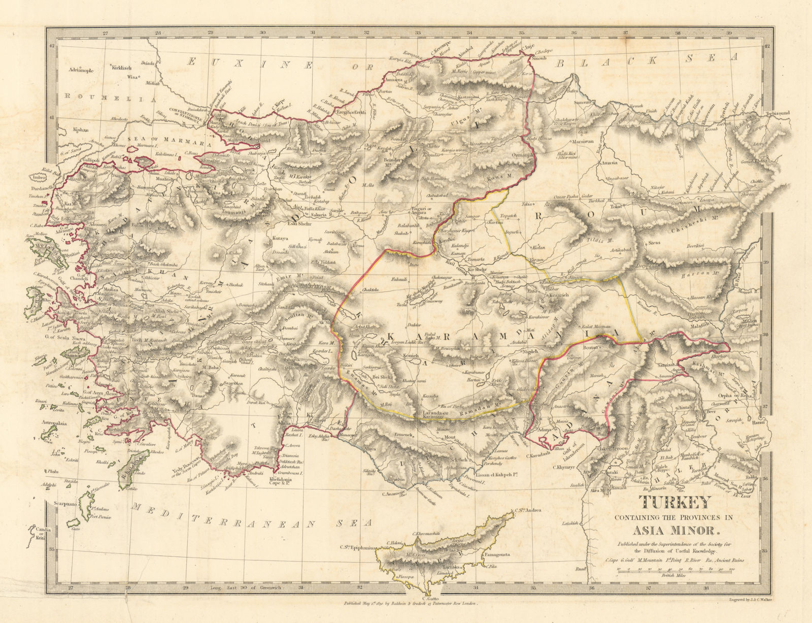 TURKEY. Asia Minor provinces. Karamania Adana Itchi Roum. SDUK 1844 old map