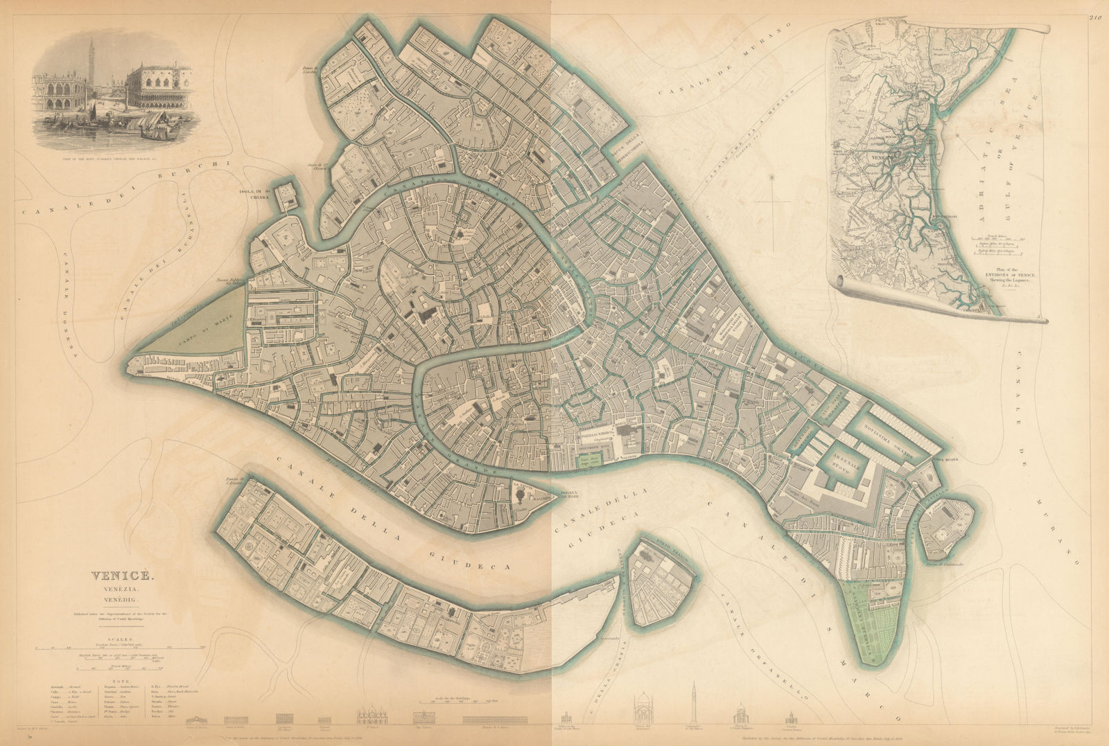 Associate Product VENICE VENEZIA VENEDIG. Antique town city map plan. Environs. LARGE. SDUK 1844