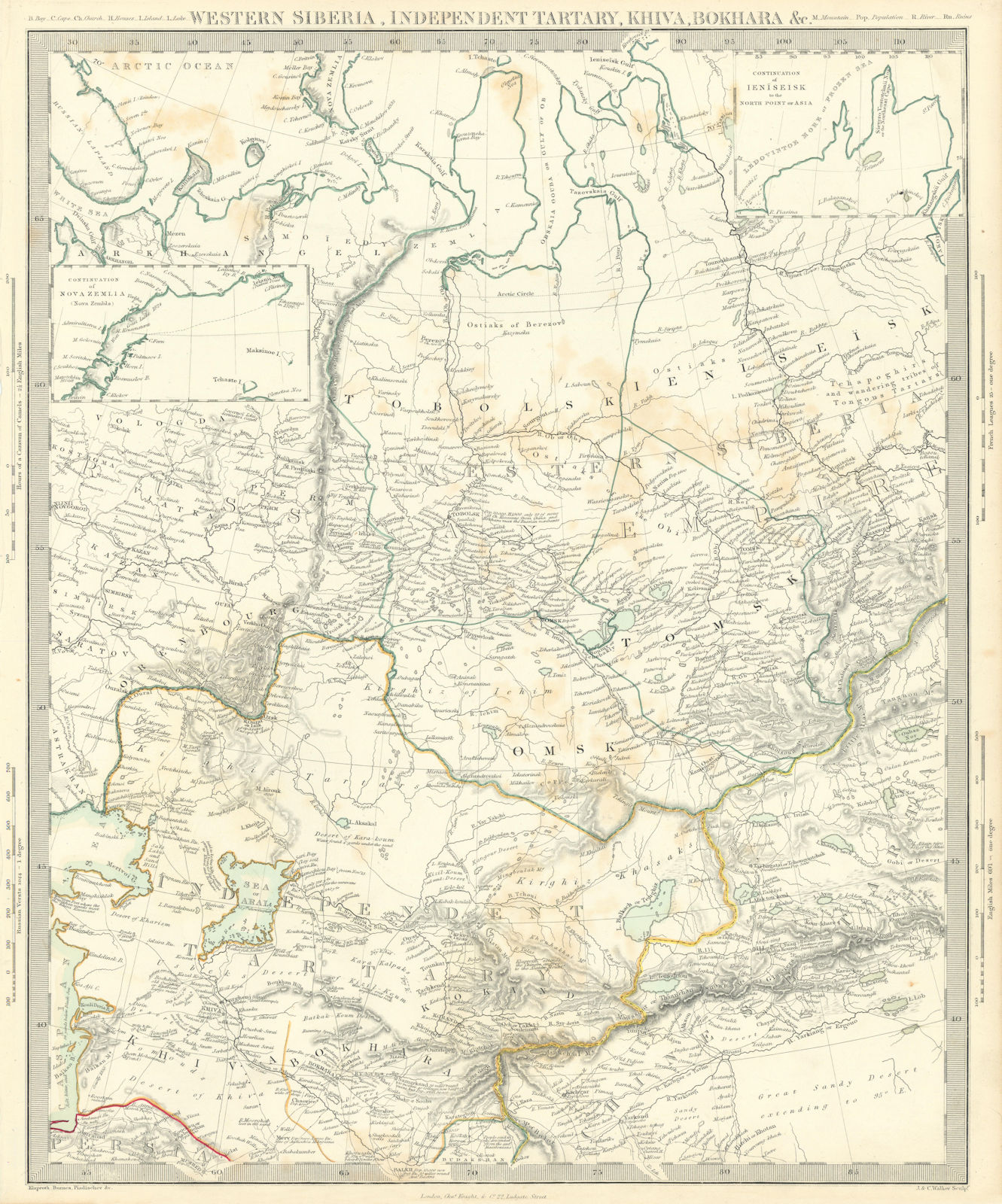 CENTRAL ASIA Western Siberia Bukhara Khiva Independent Tartary SDUK 1844 map