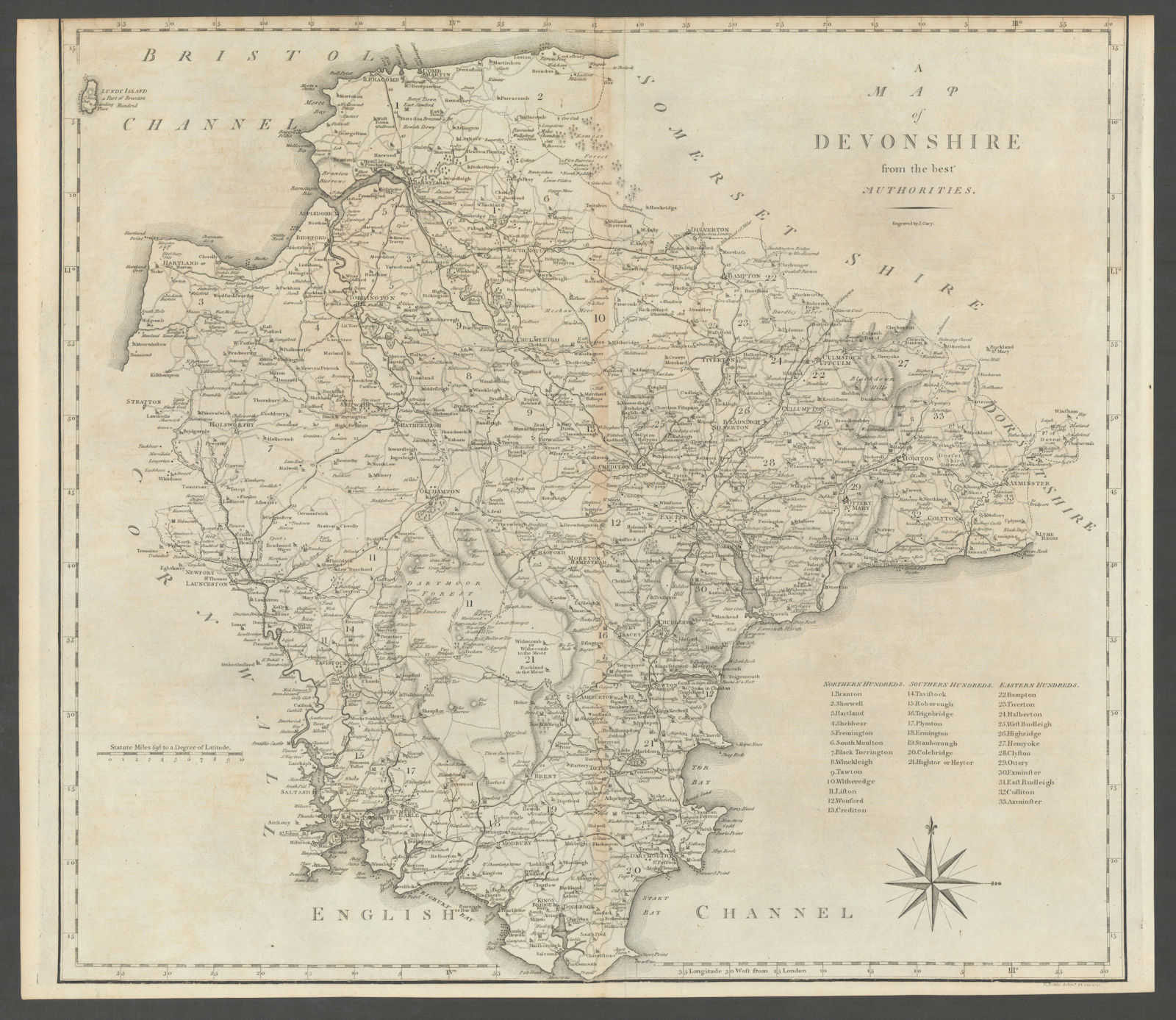 Associate Product "A map of Devonshire from the best authorities". County map. CARY 1789 old