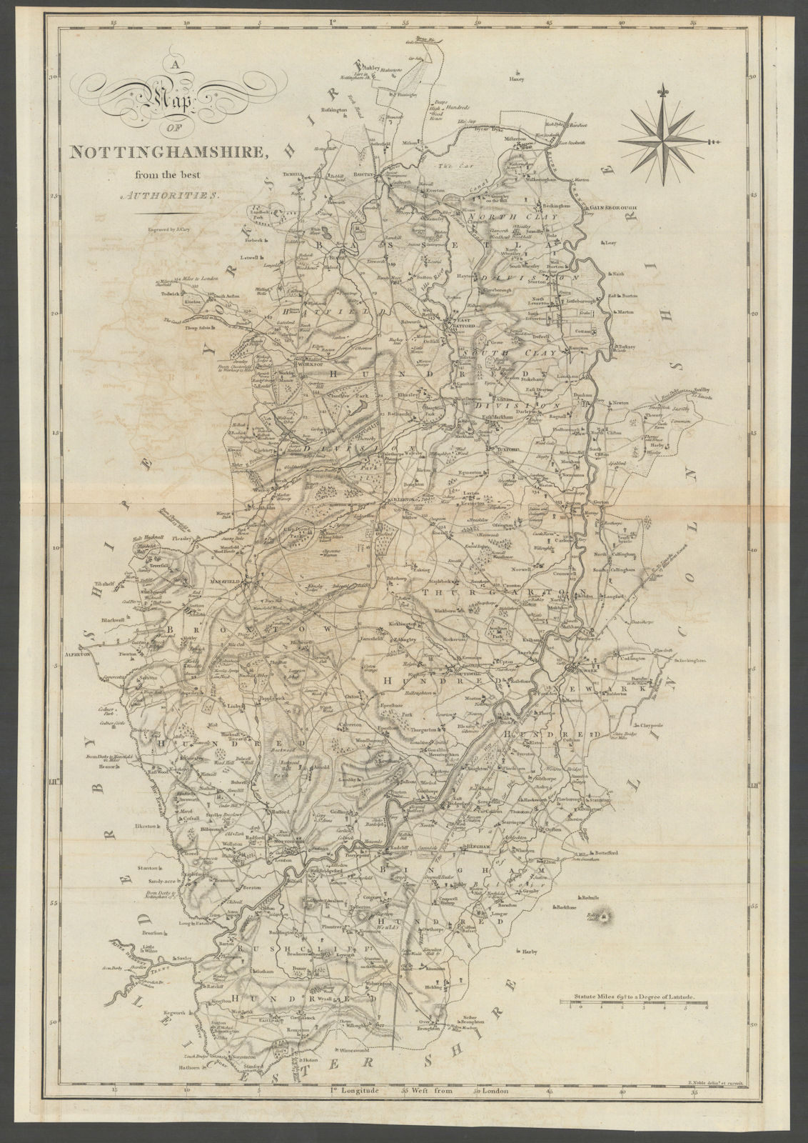 Associate Product "A map of Nottinghamshire from the best authorities". County map. CARY 1789