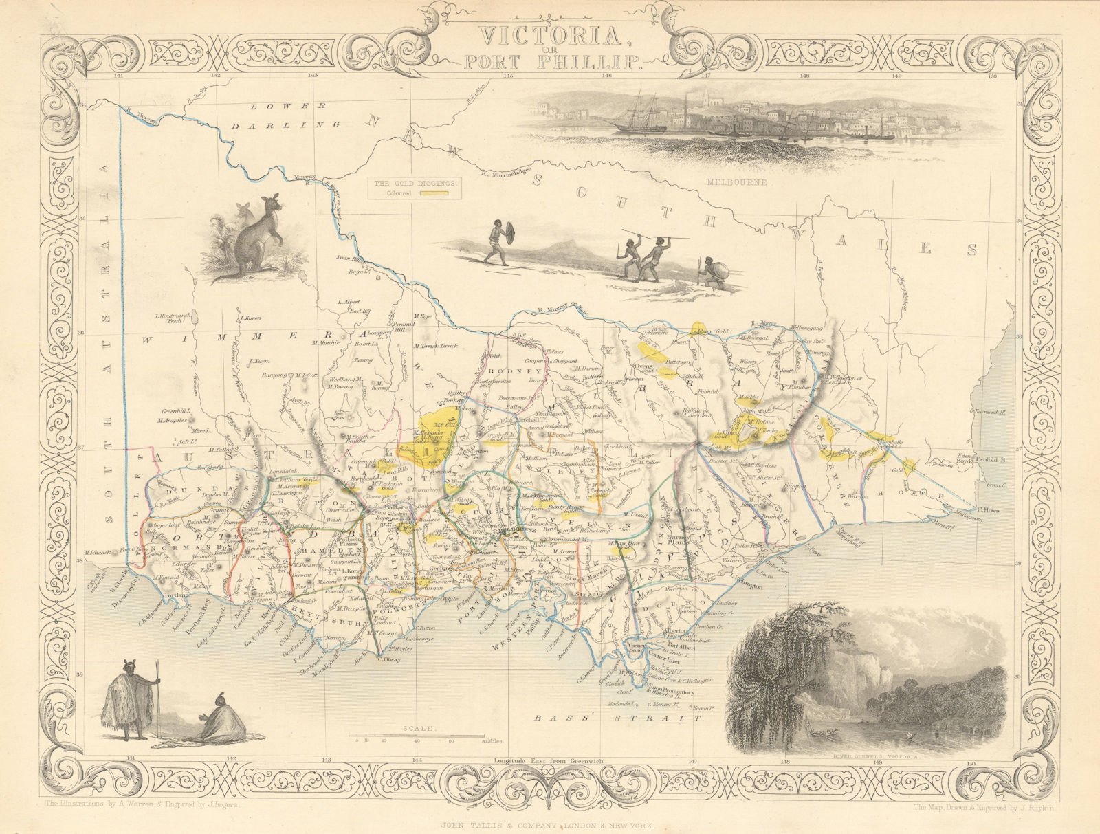 VICTORIA OR PORT PHILIP Goldfields Melbourne Australia. TALLIS & RAPKIN 1851 map