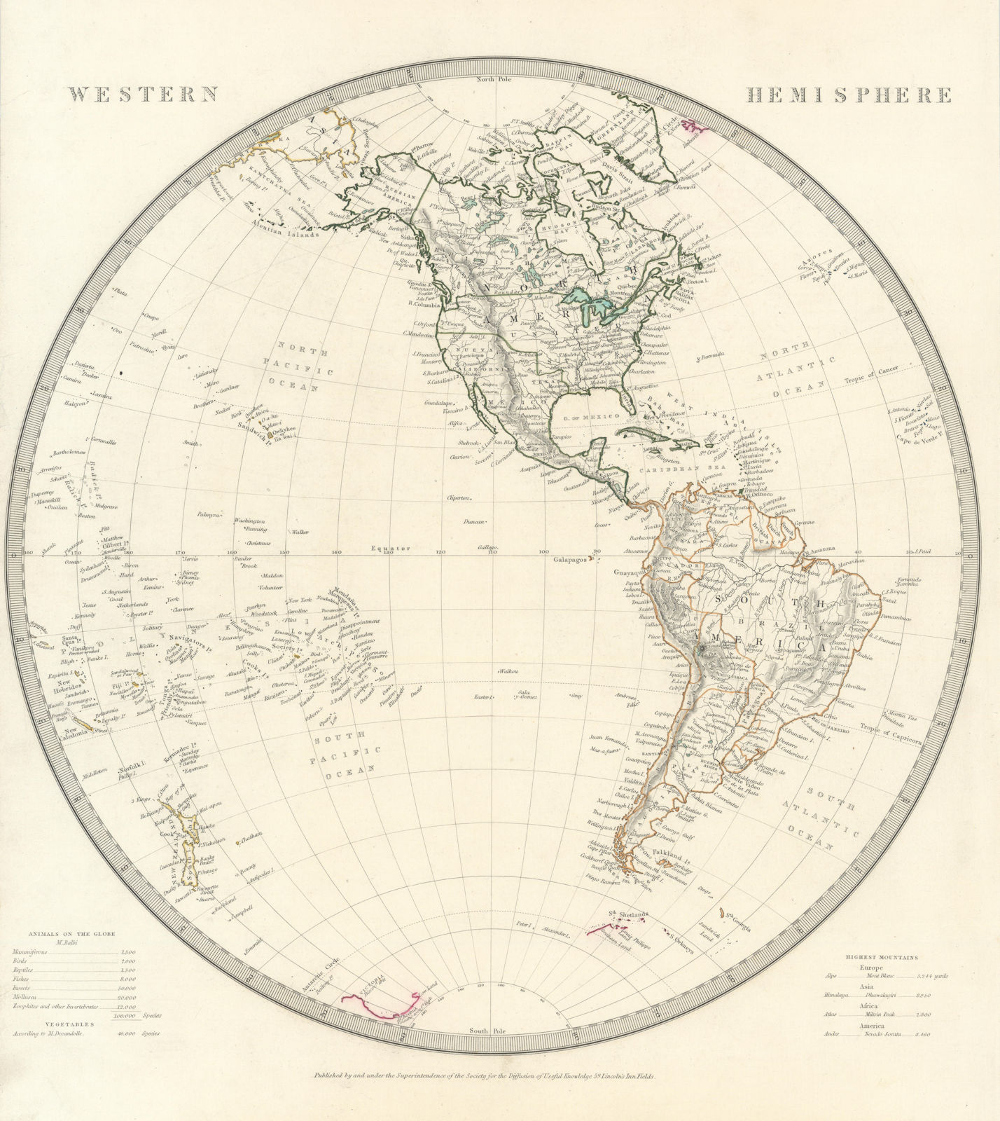 Associate Product WESTERN HEMISPHERE. Americas Mexican Texas Pacific New Zealand. SDUK 1844 map