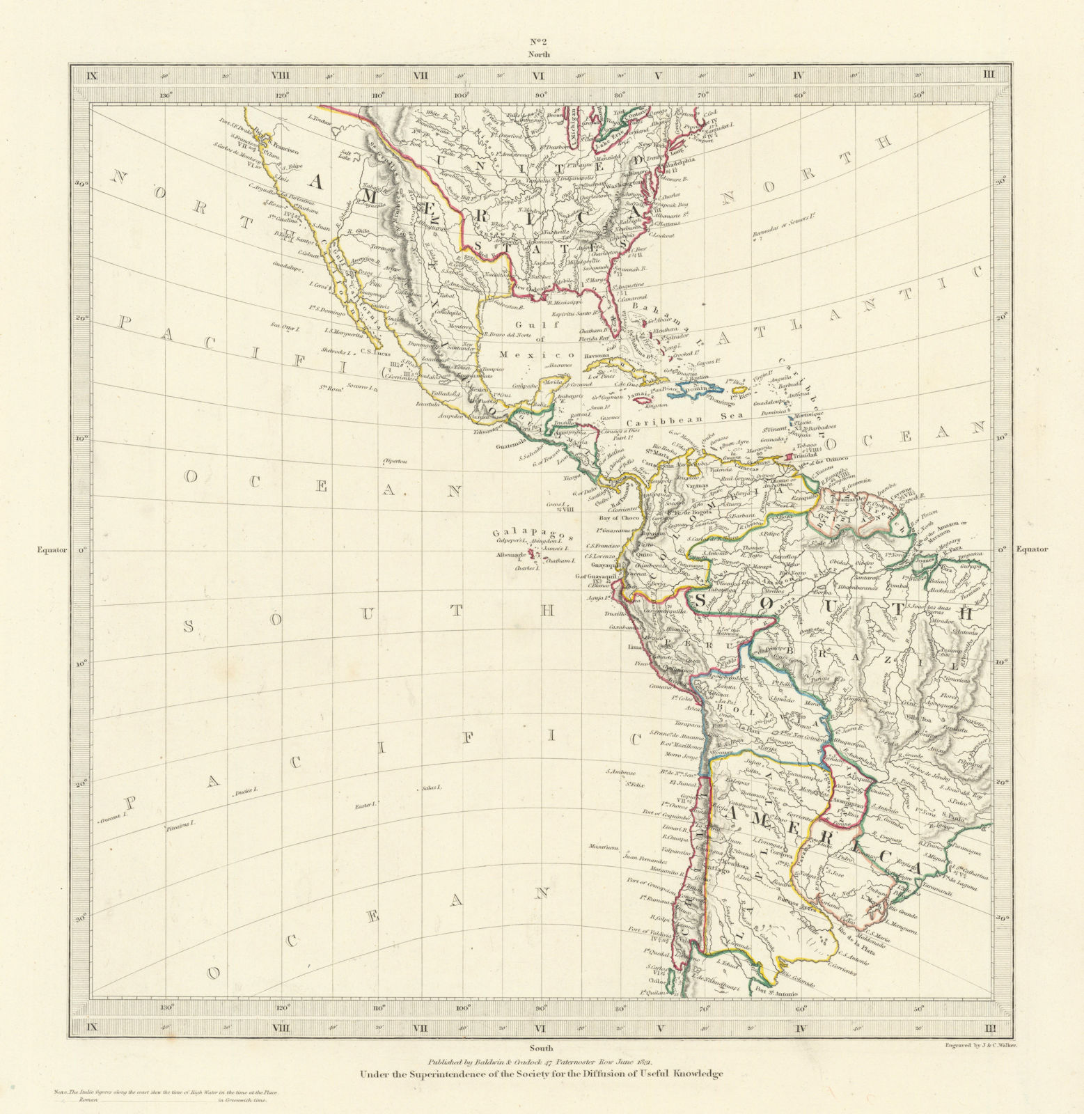 AMERICAS. Gnomonic Projection. Shows Texas as part of Mexico. SDUK 1844 map