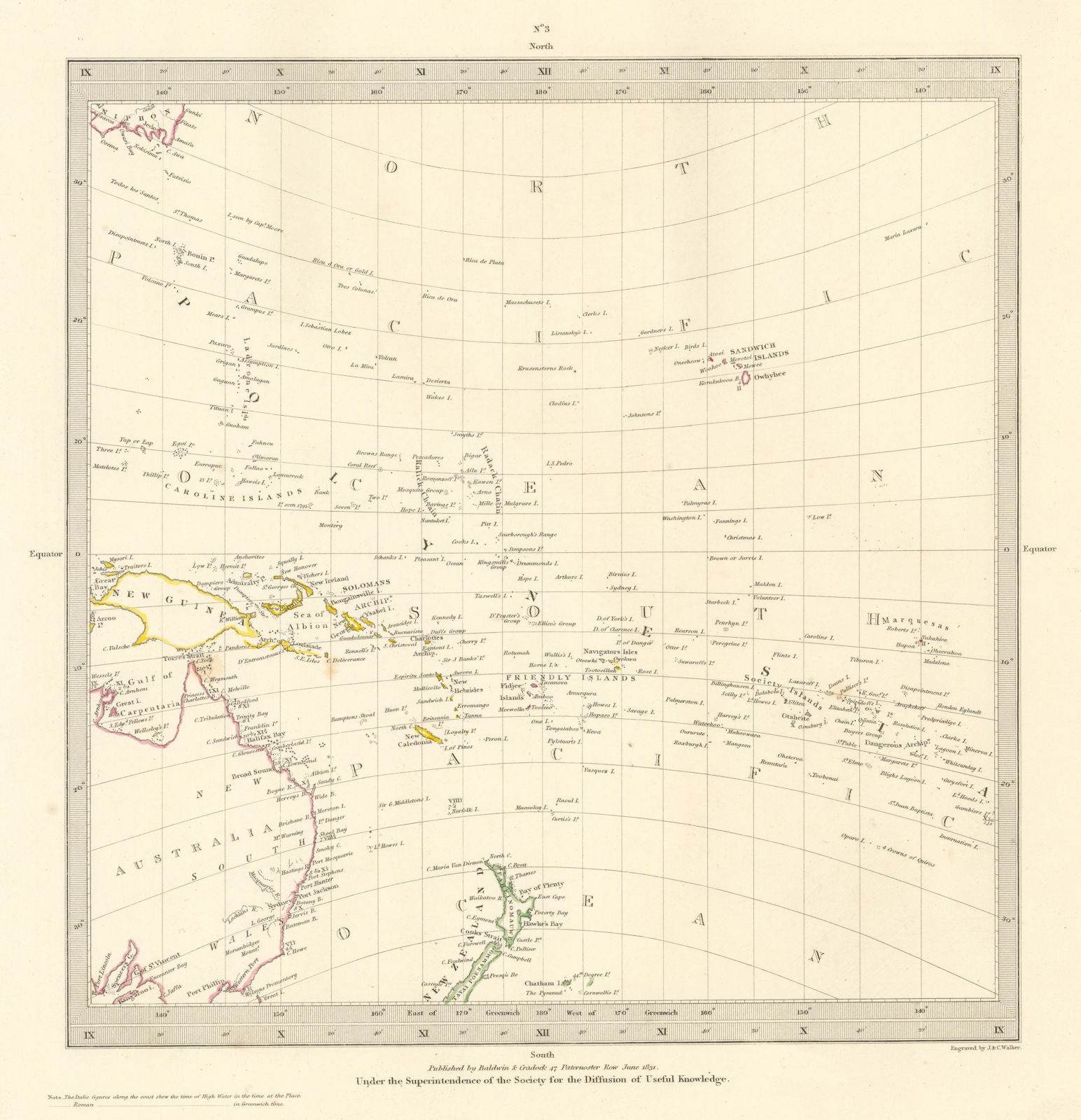 AUSTRALASIA POLYNESIA PACIFIC OCEAN. On Gnomonic Projection. SDUK 1844 old map