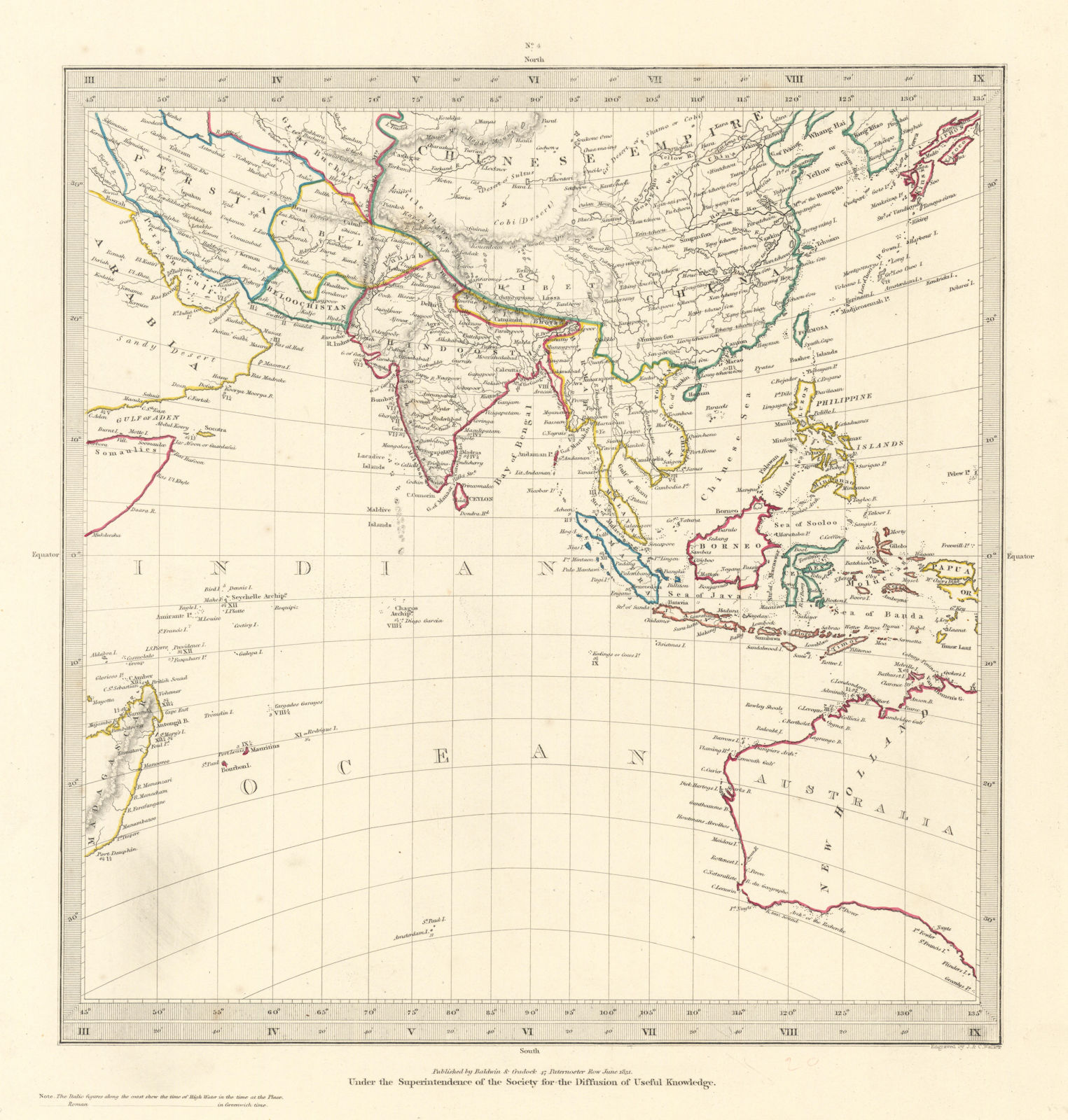 ASIA AUSTRALIA on Gnomonic Projection. China India Persia. SDUK 1844 old map