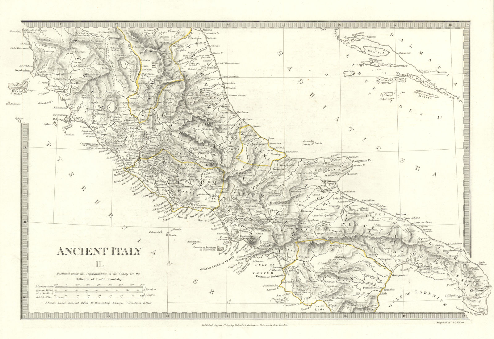 ANCIENT ITALY.South.Apulia Latium Sabini Samnium Picenum Etruria.SDUK 1844 map