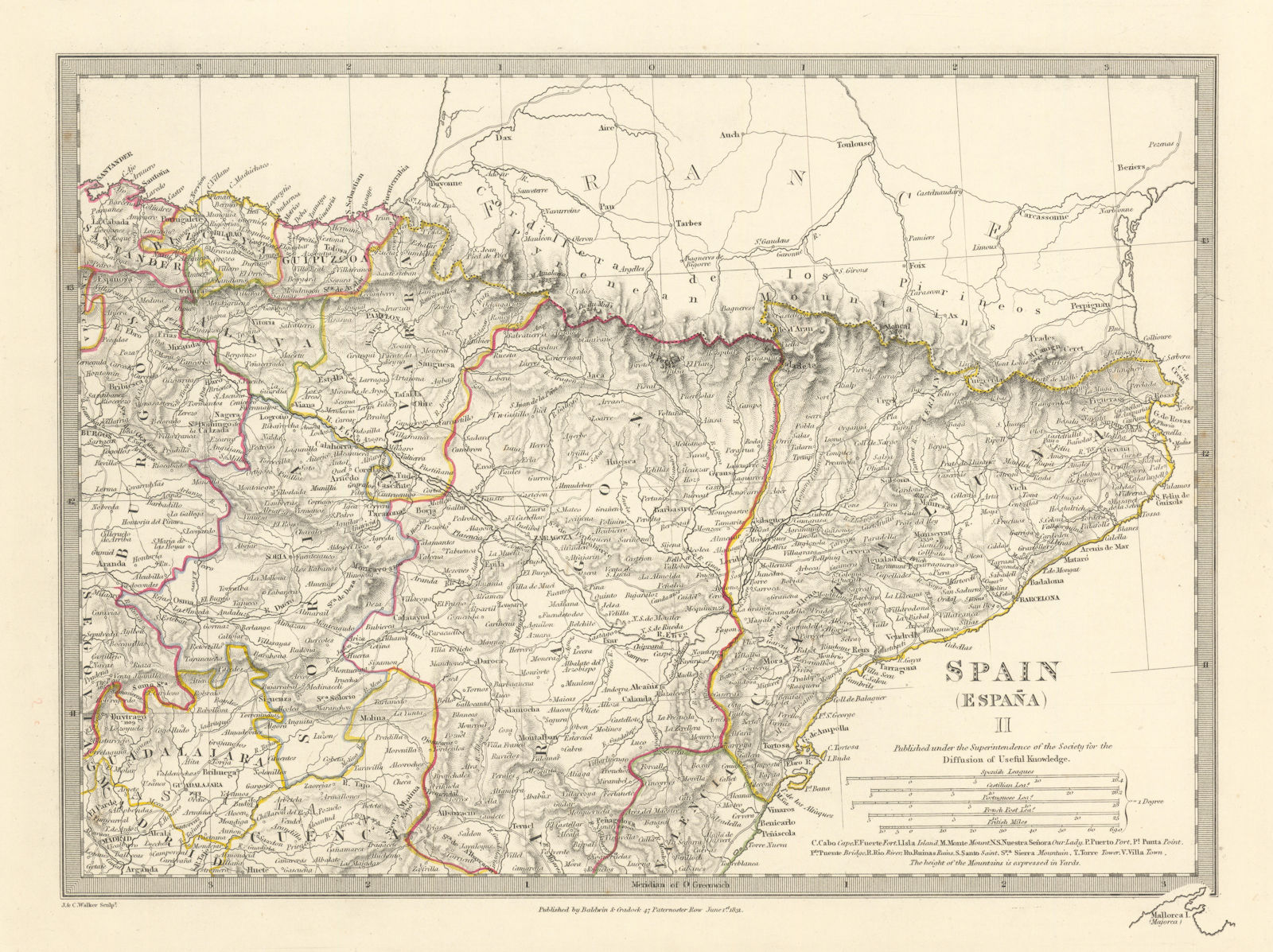 SPAIN NORTH EAST.Cataluna Aragon Soria Navarra Bizcaya Guipozcoa.SDUK 1844 map