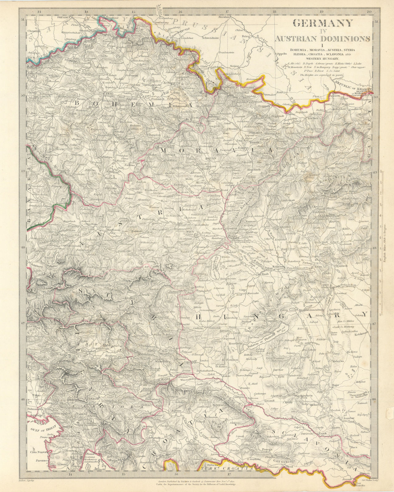 AUSTRIAN DOMINION.Bohemia Moravia Styria Illyria Croatia Hungary.SDUK 1844 map