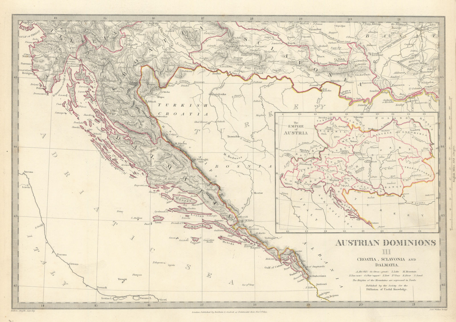 Associate Product CROATIA. Dalmatia Slavonia Illyria Istria. Index map Austrian empire SDUK 1844