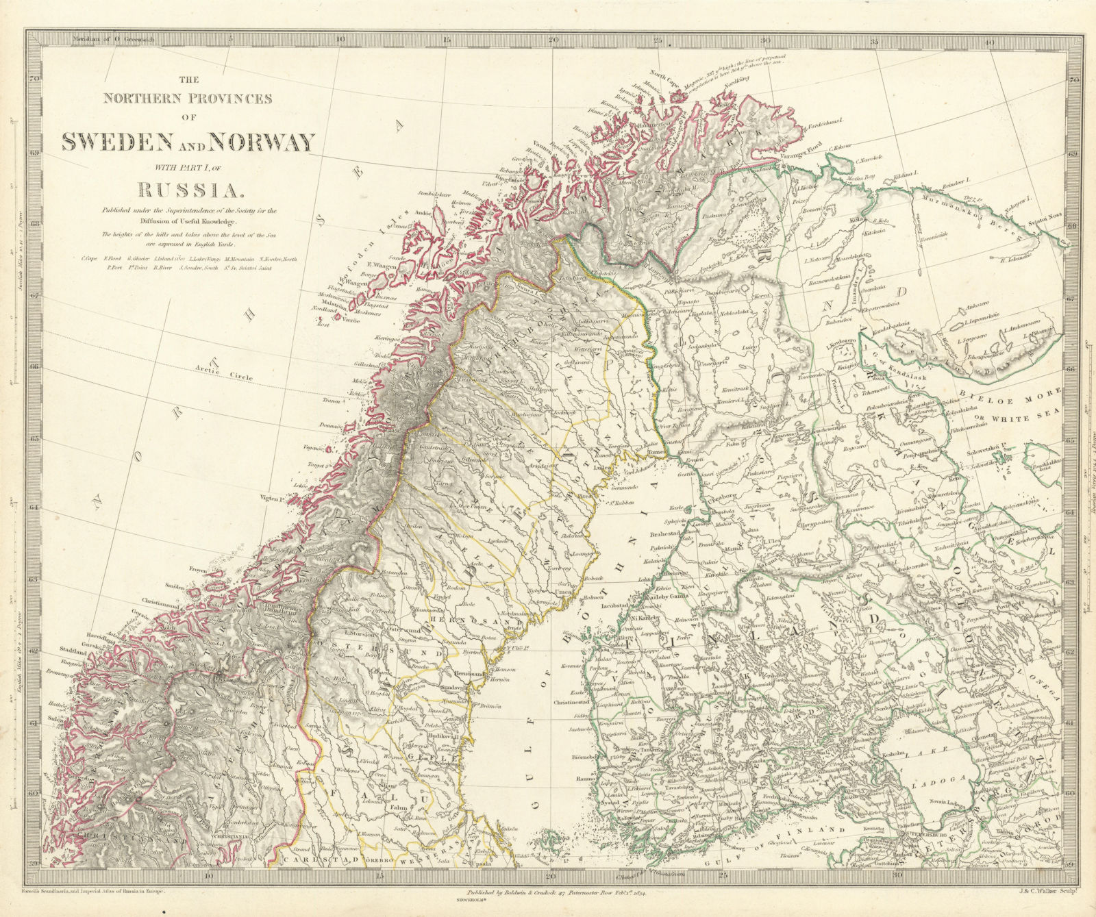 SCANDINAVIA.Northern Sweden and Norway. Finland & part of Russia.SDUK 1844 map